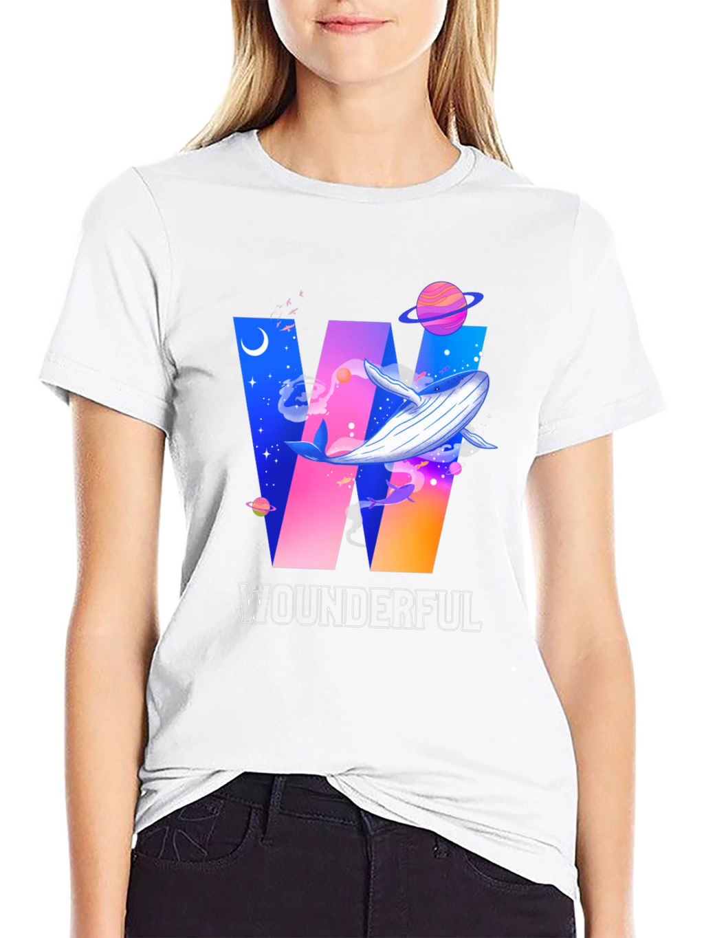 Wounderful Whale Graphic Print Crew Neck T-Shirt