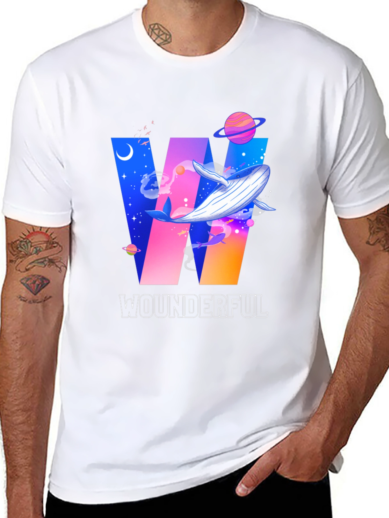 Wounderful Whale Graphic Print Crew Neck T-Shirt