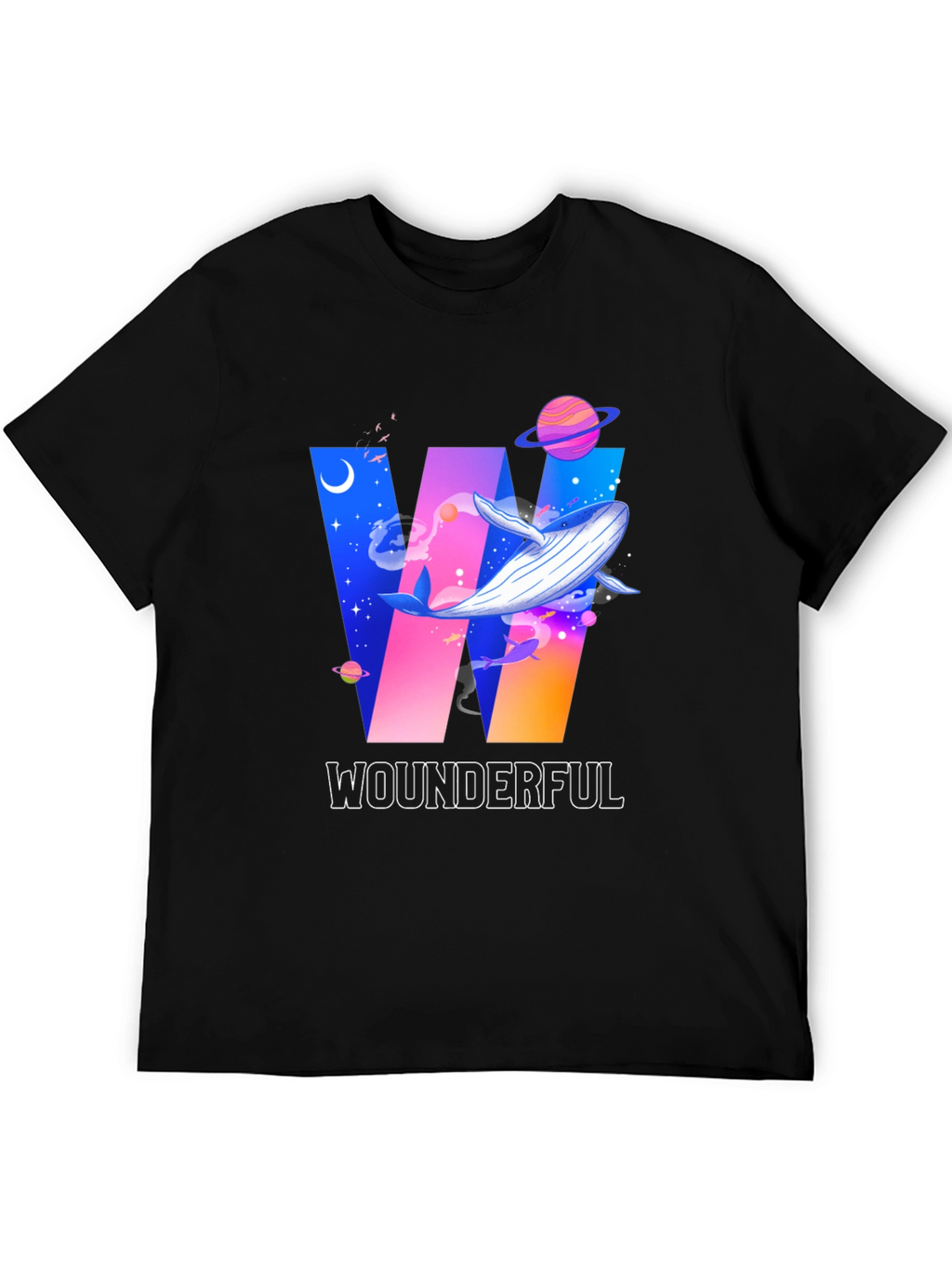 Wounderful Whale Graphic Print Crew Neck T-Shirt