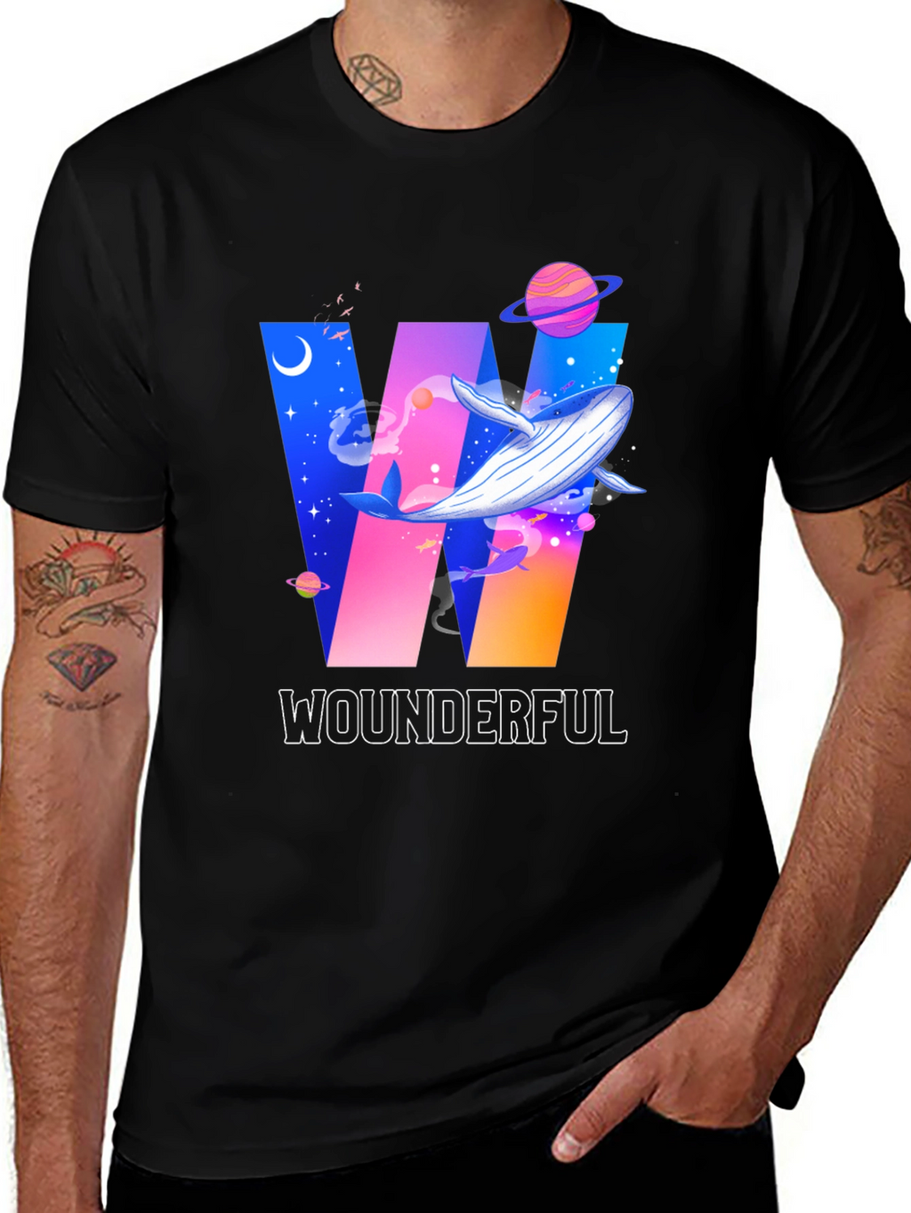 Wounderful Whale Graphic Print Crew Neck T-Shirt
