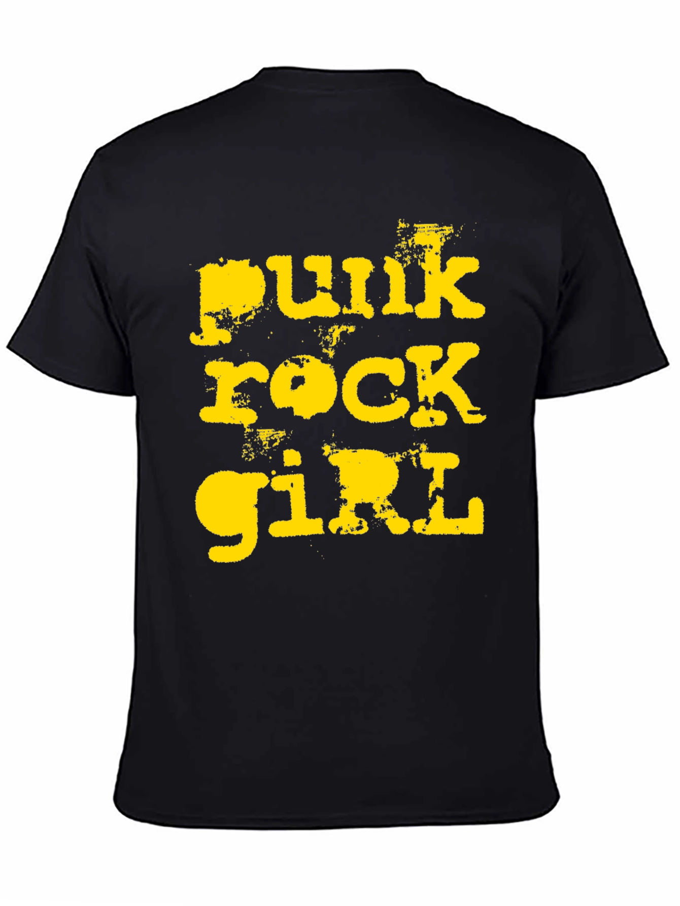 Punk Rock Girl T-Shirt - Distressed Yellow Print