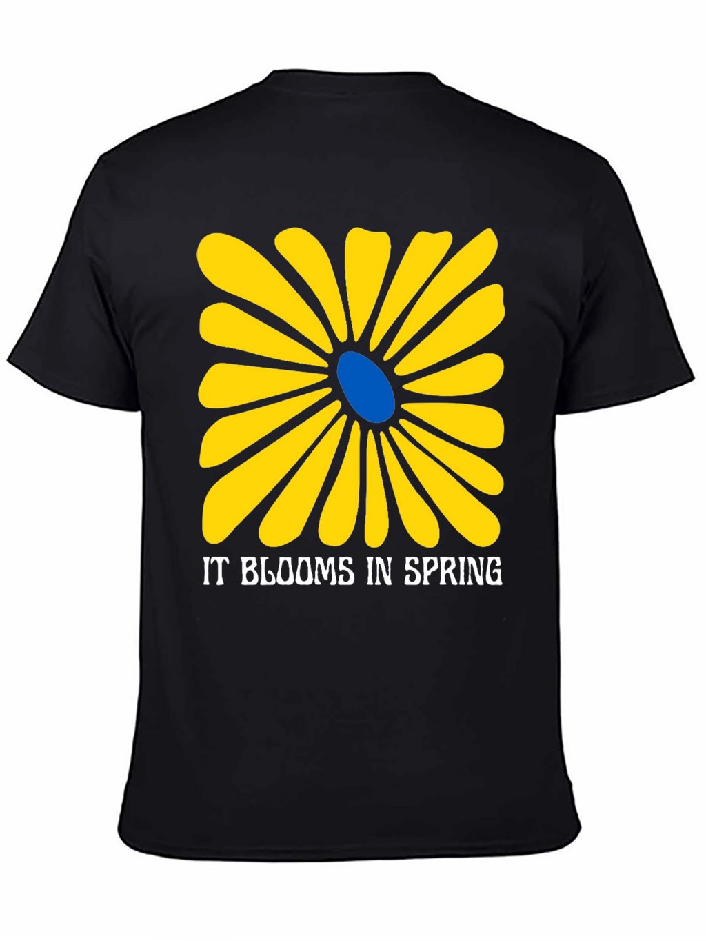 Spring Flower Graphic Tee - Black Cotton T-Shirt