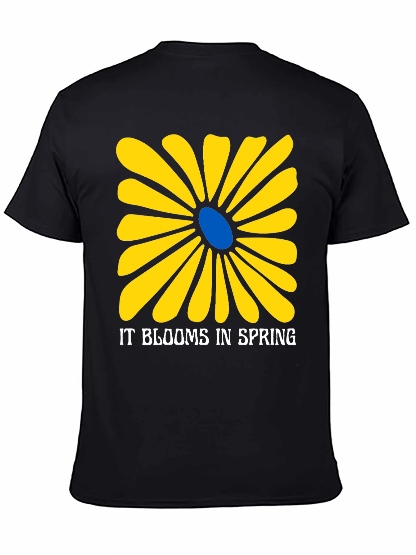 Spring Flower Graphic Tee - Black Cotton T-Shirt