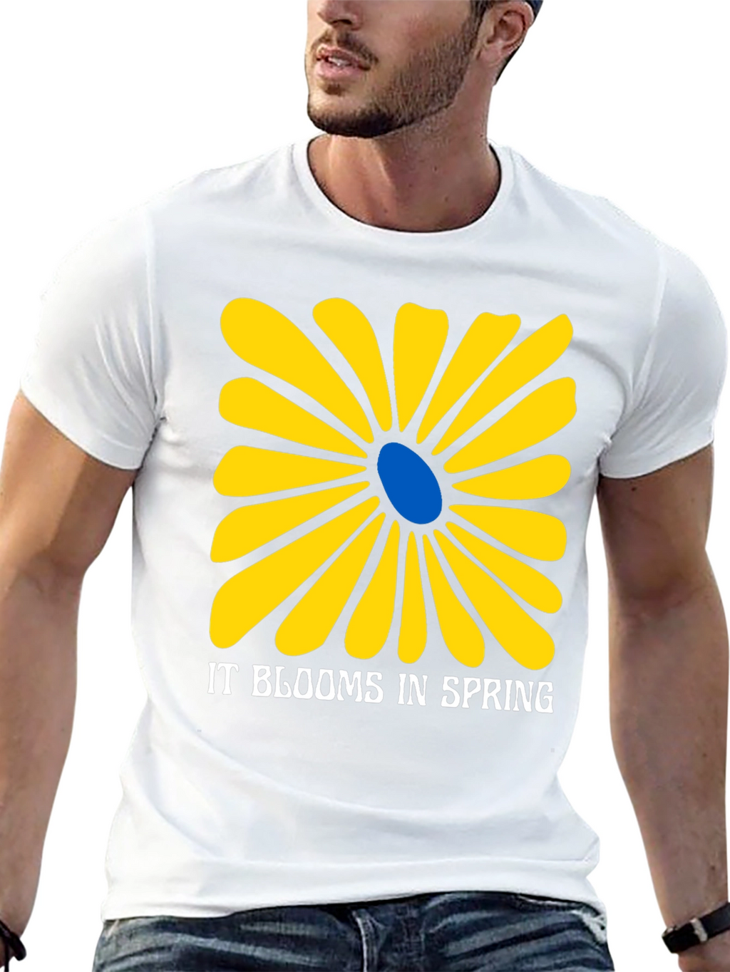 Spring Flower Graphic Tee - Black Cotton T-Shirt