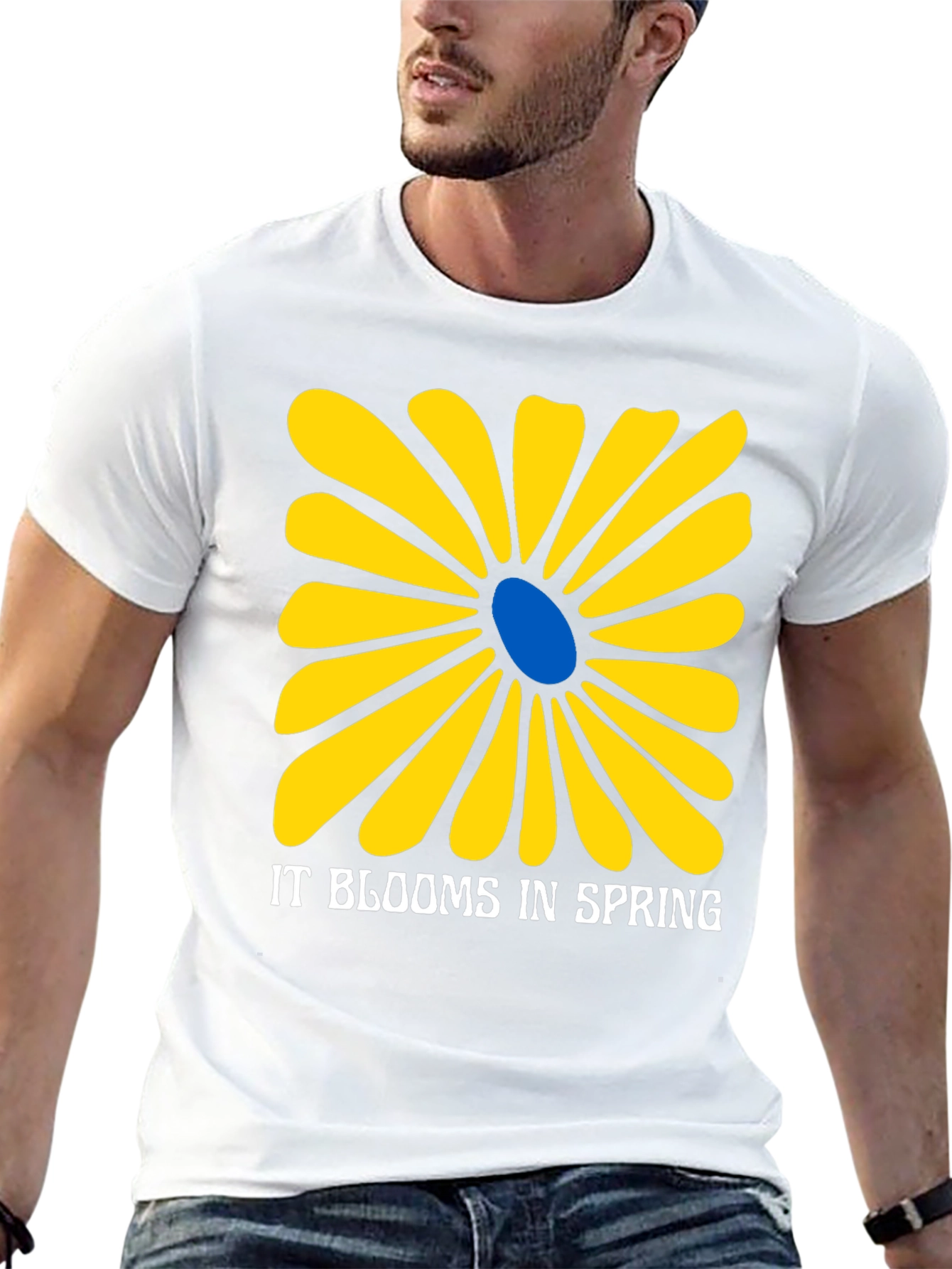 Spring Flower Graphic Tee - Black Cotton T-Shirt