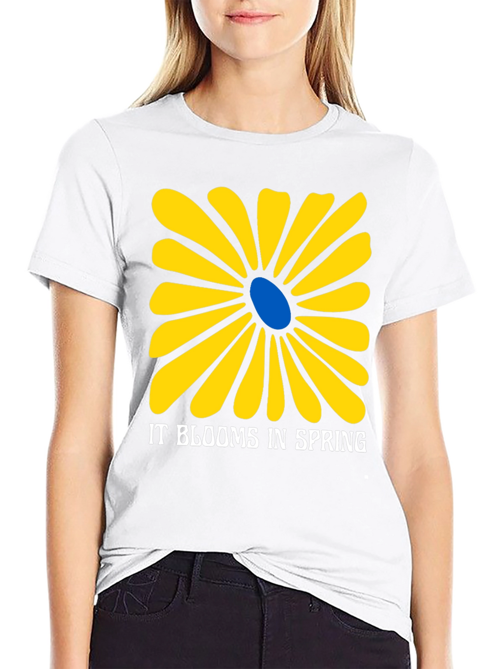 Spring Flower Graphic Tee - Black Cotton T-Shirt