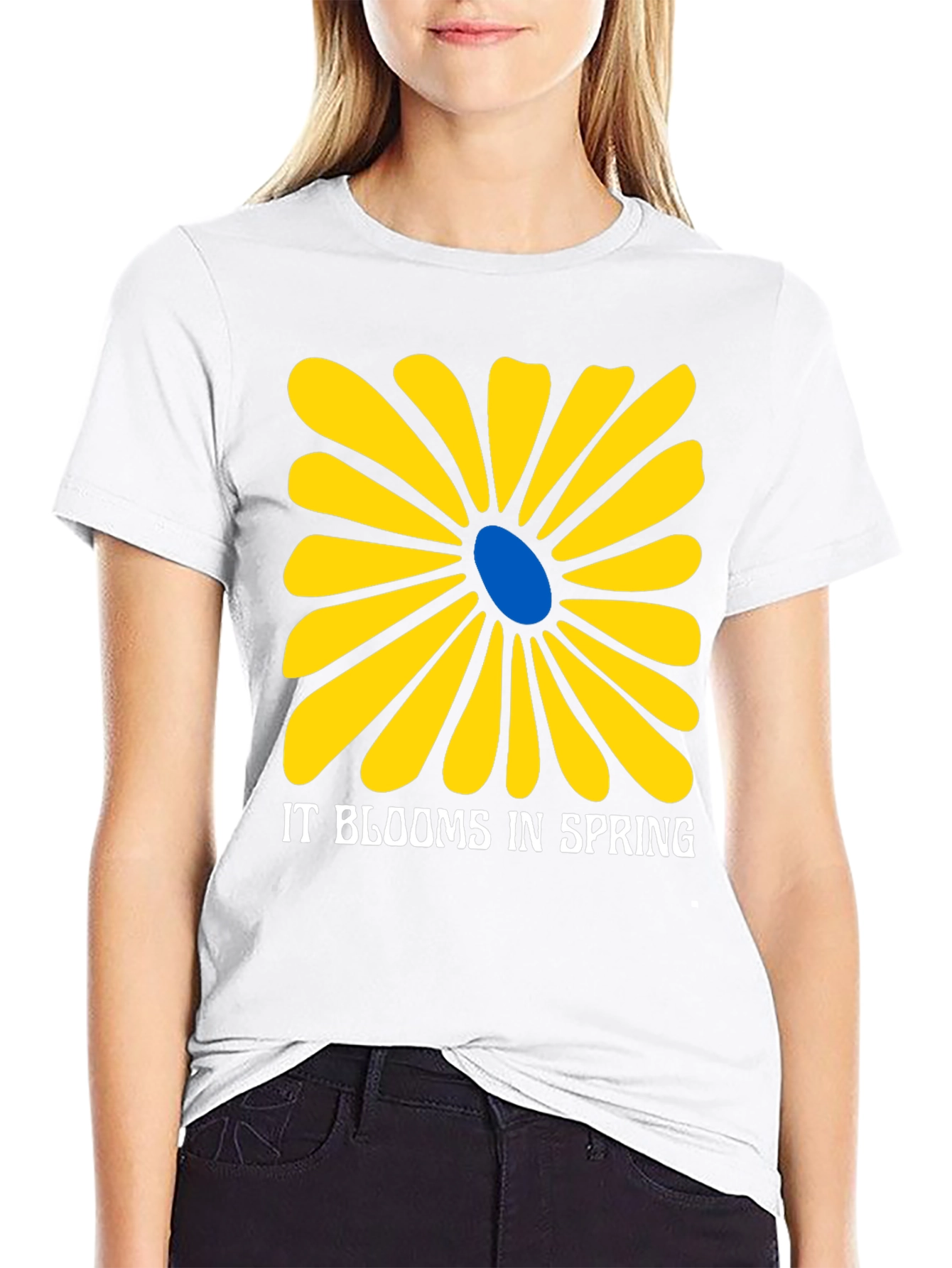 Spring Flower Graphic Tee - Black Cotton T-Shirt