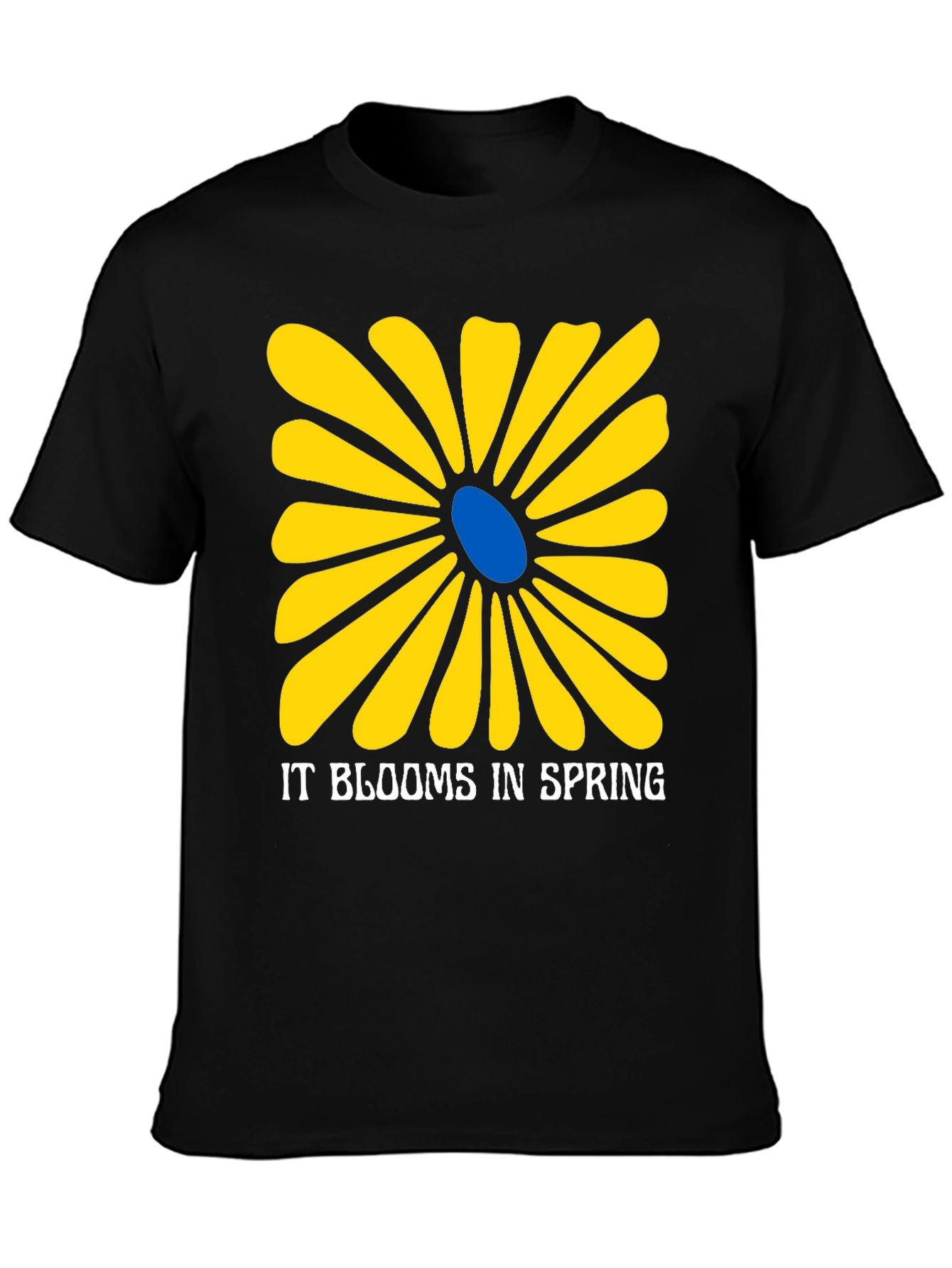 Spring Flower Graphic Tee - Black Cotton T-Shirt