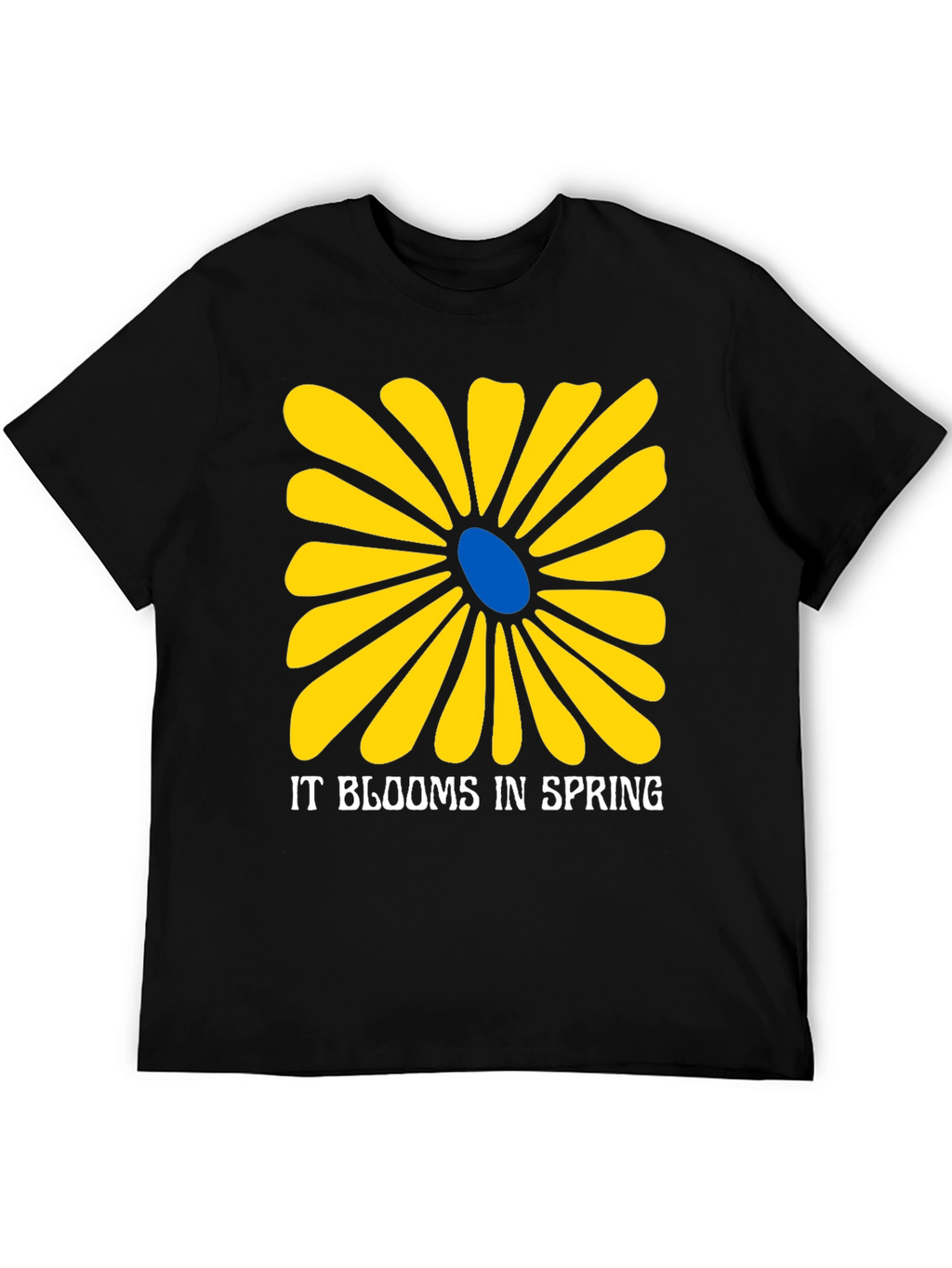 Spring Flower Graphic Tee - Black Cotton T-Shirt