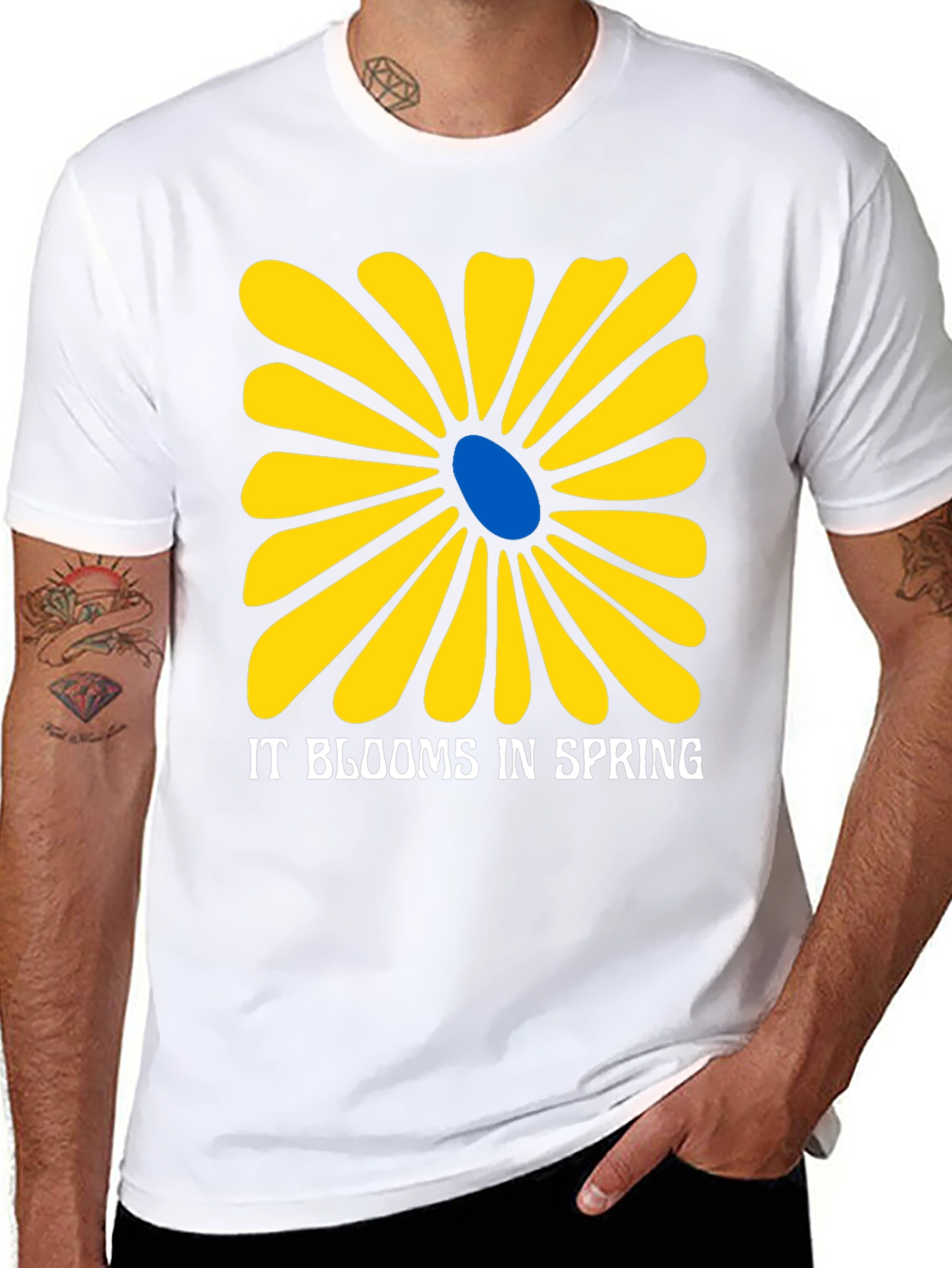 Spring Flower Graphic Tee - Black Cotton T-Shirt