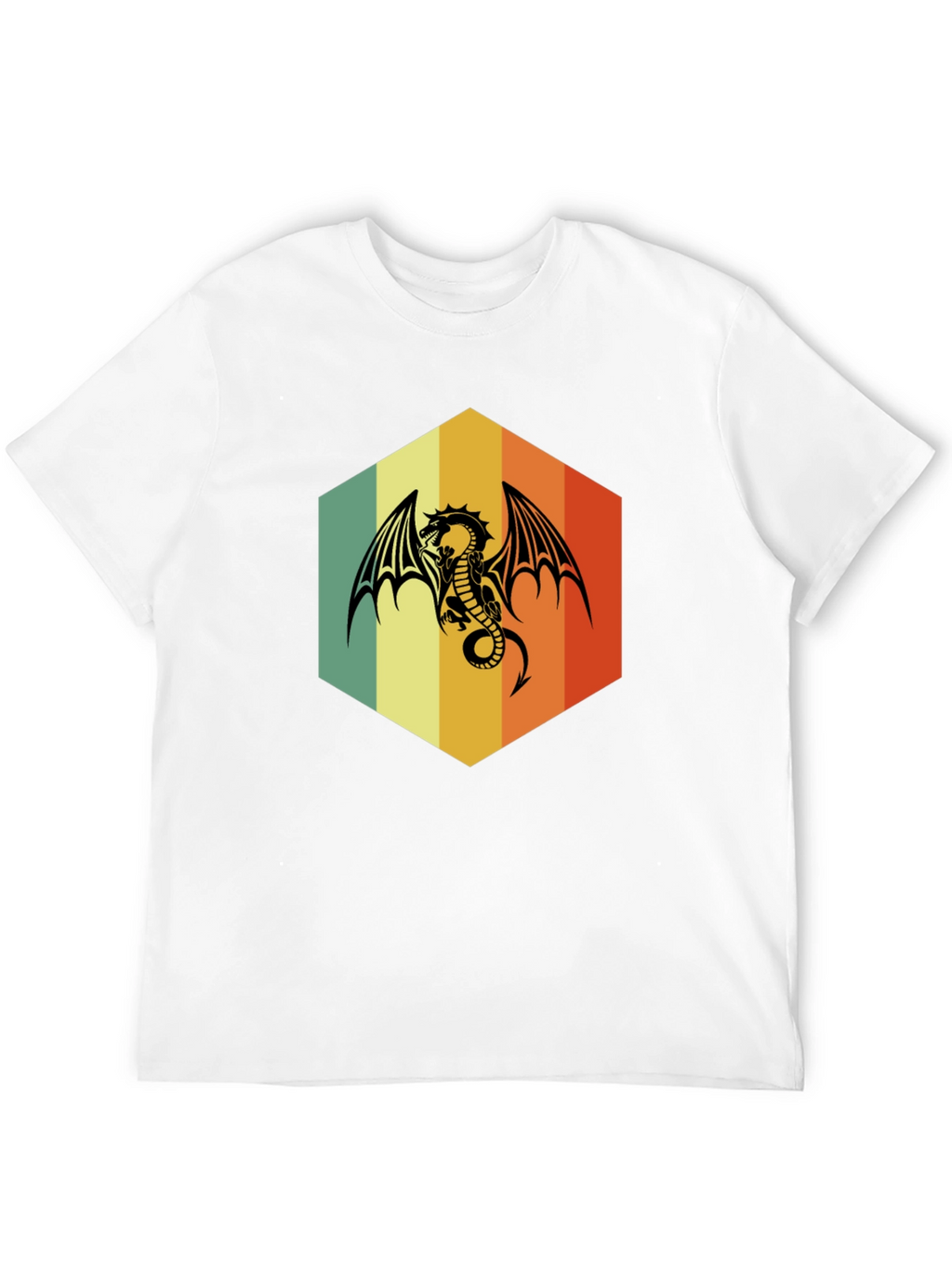 Retro Dragon Graphic Tee - Unique Hexagon Design
