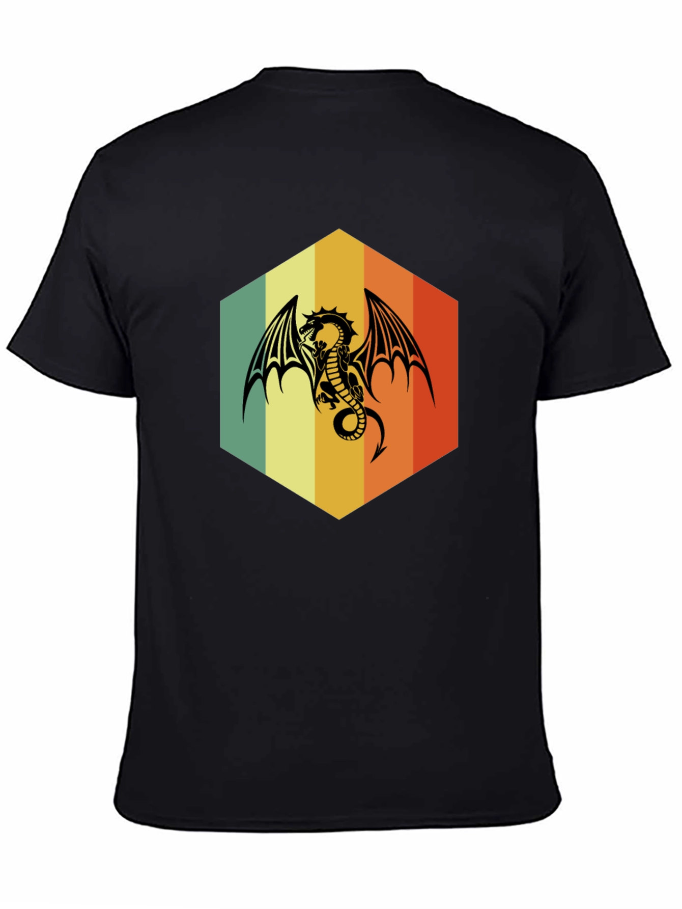 Retro Dragon Graphic Tee - Unique Hexagon Design
