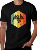 Retro Dragon Graphic Tee - Unique Hexagon Design