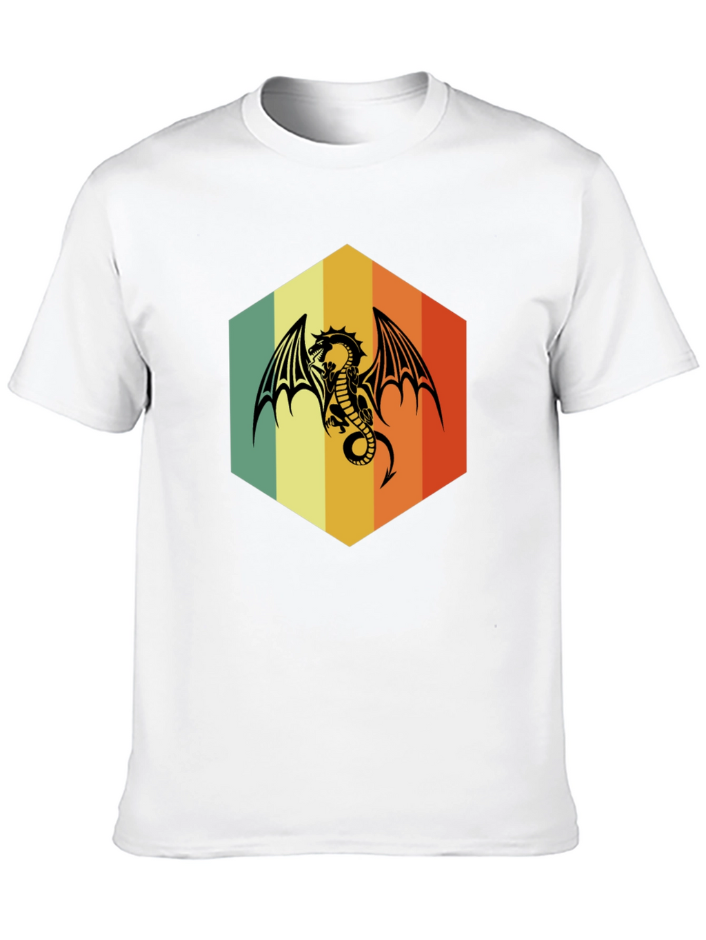 Retro Dragon Graphic Tee - Unique Hexagon Design