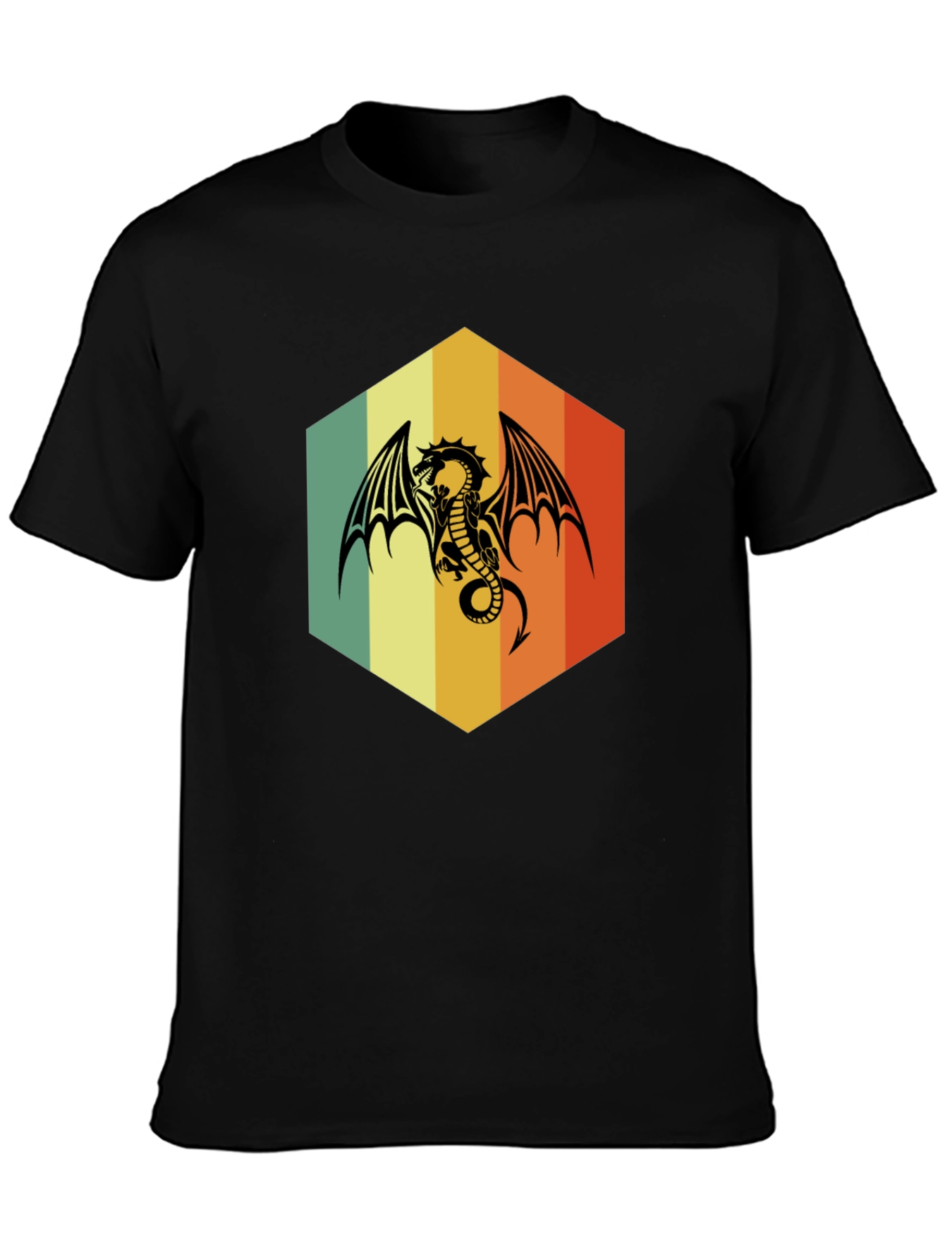 Retro Dragon Graphic Tee - Unique Hexagon Design