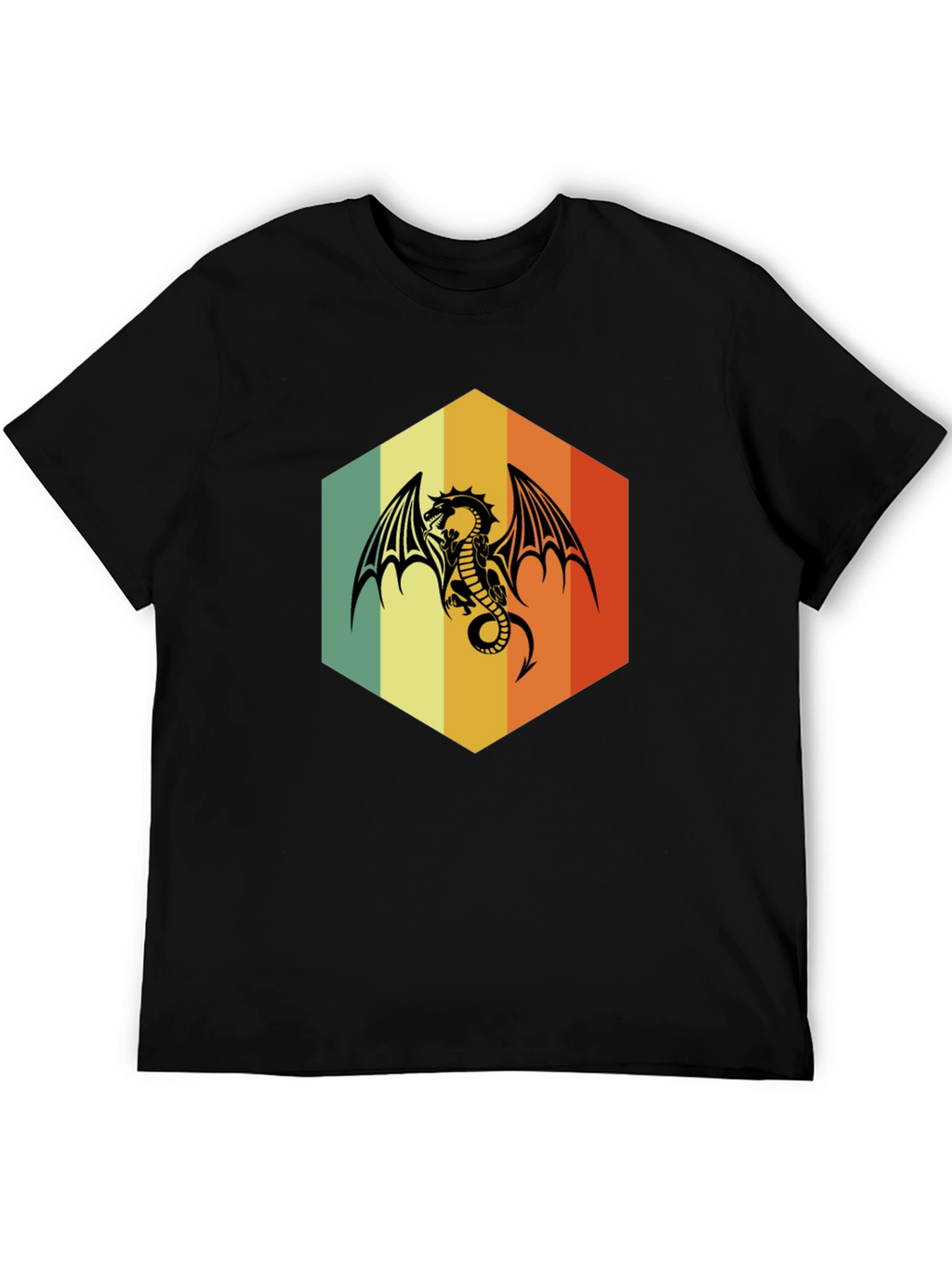 Retro Dragon Graphic Tee - Unique Hexagon Design