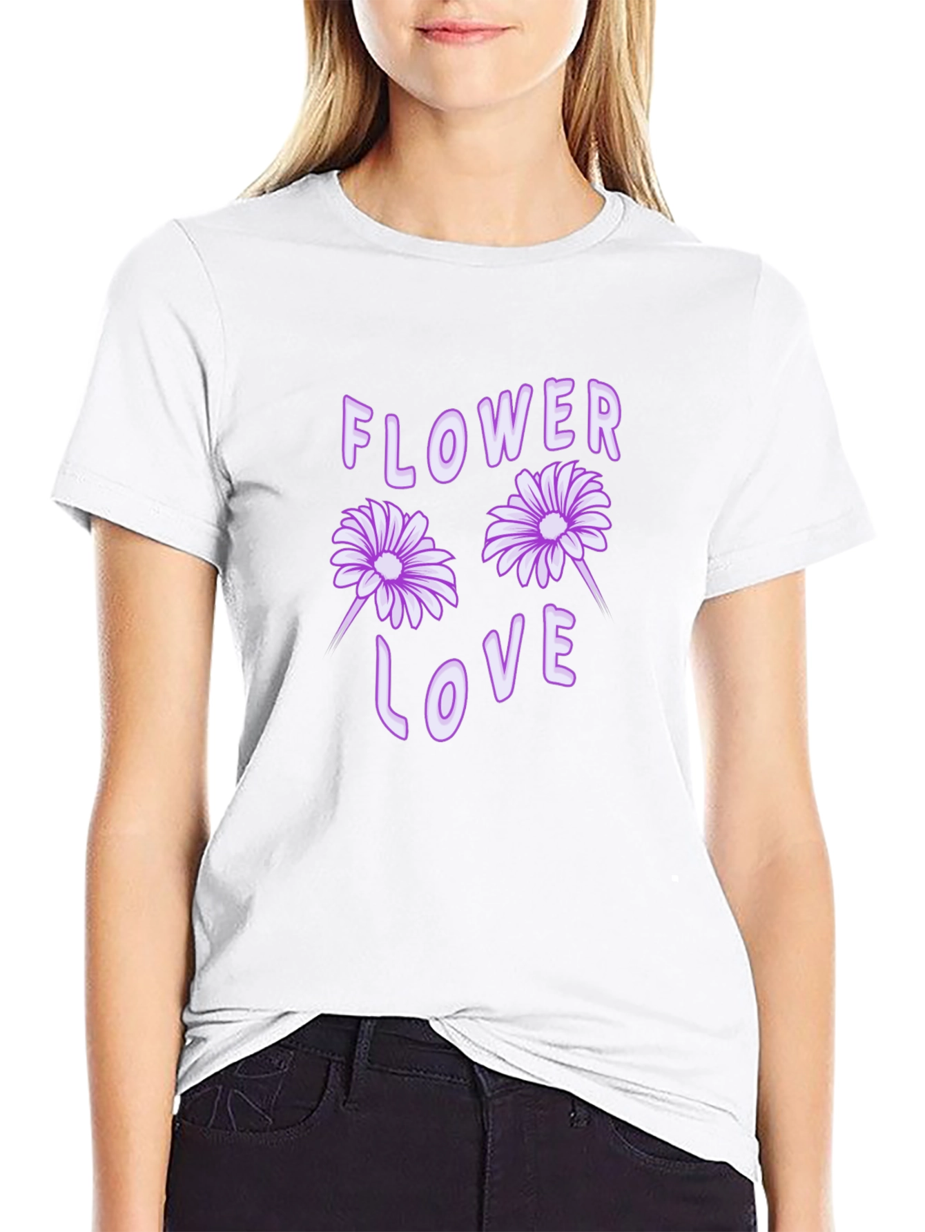Flower Love Graphic Tee - Black Cotton T-Shirt