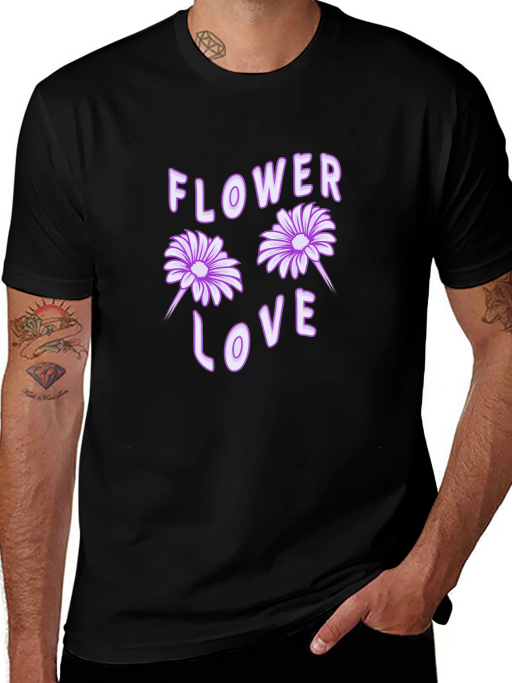 Flower Love Graphic Tee - Black Cotton T-Shirt