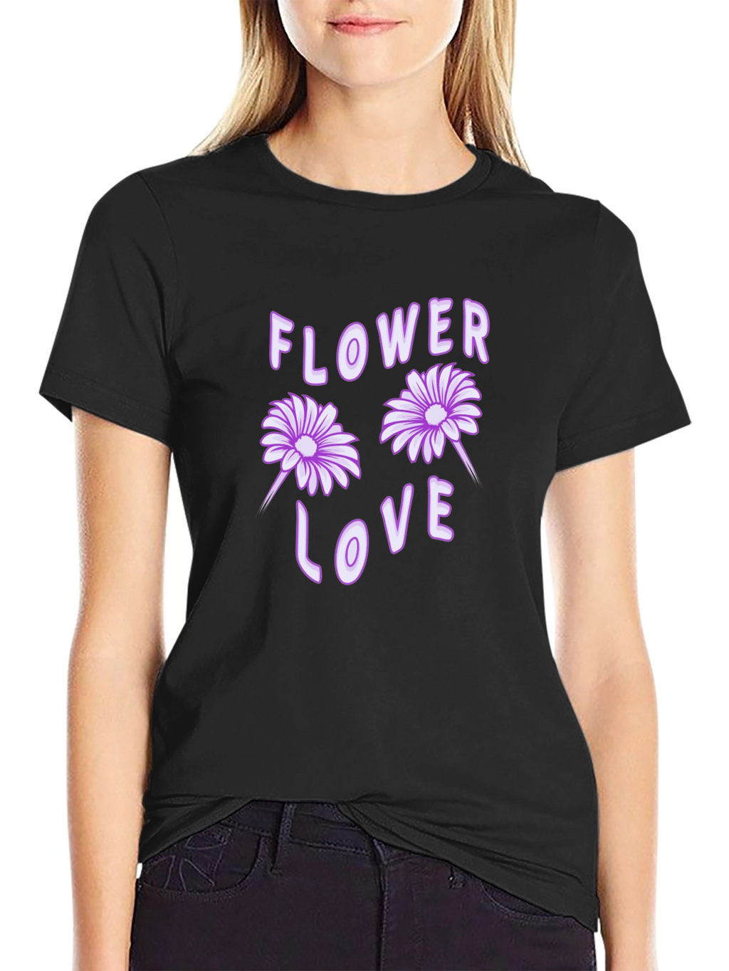 Flower Love Graphic Tee - Black Cotton T-Shirt