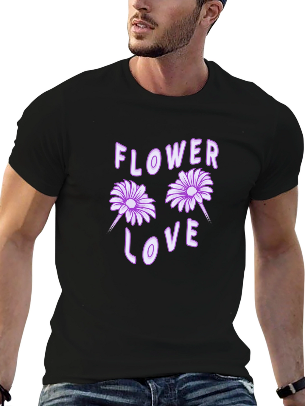 Flower Love Graphic Tee - Black Cotton T-Shirt