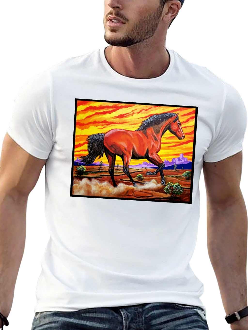 Wild Horse Graphic Tee - Desert Sunset Design