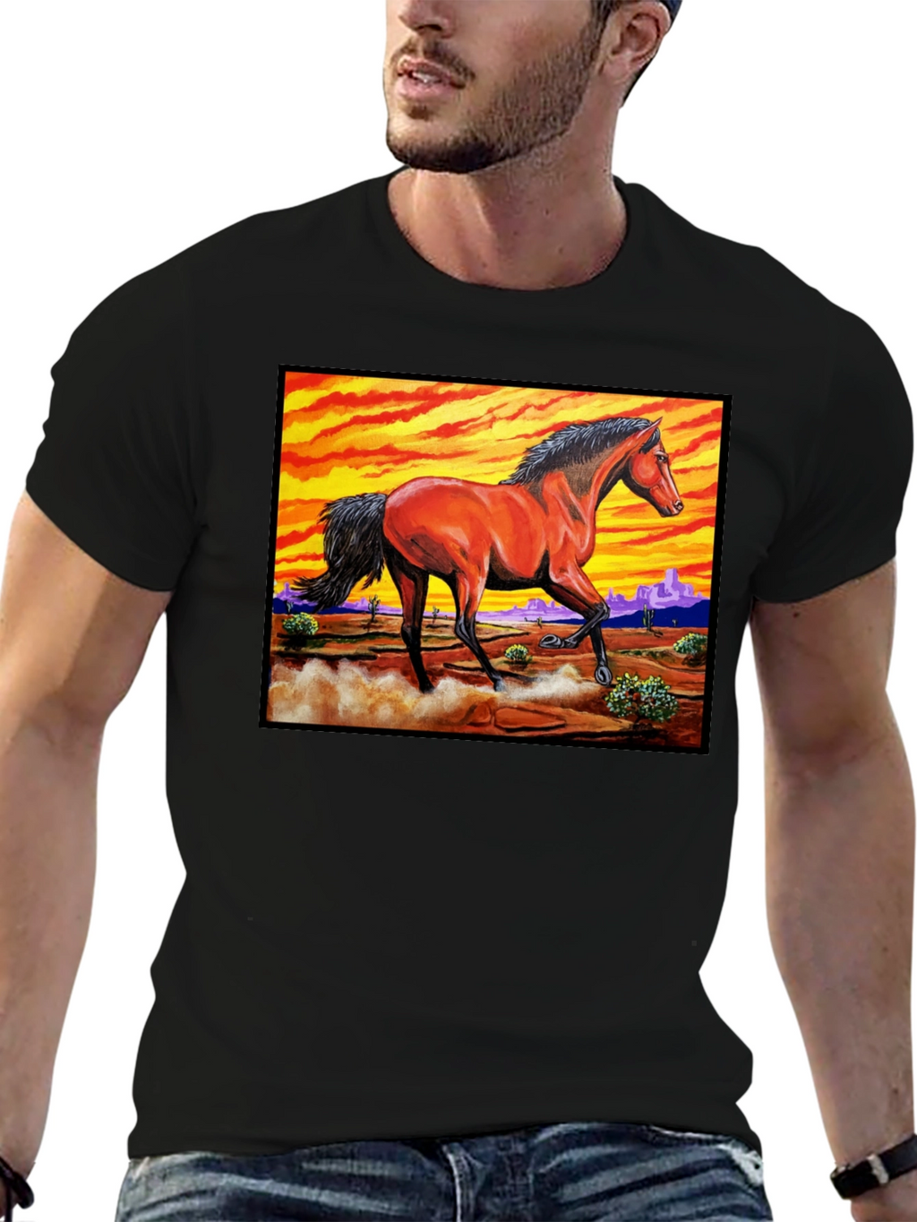 Wild Horse Graphic Tee - Desert Sunset Design