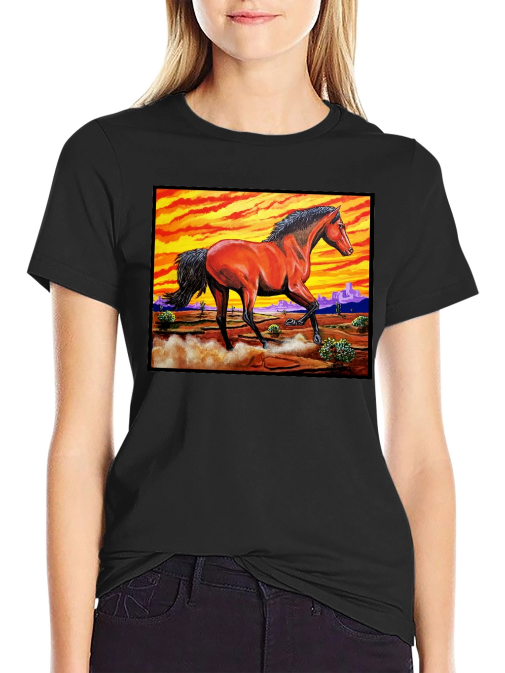 Wild Horse Graphic Tee - Desert Sunset Design
