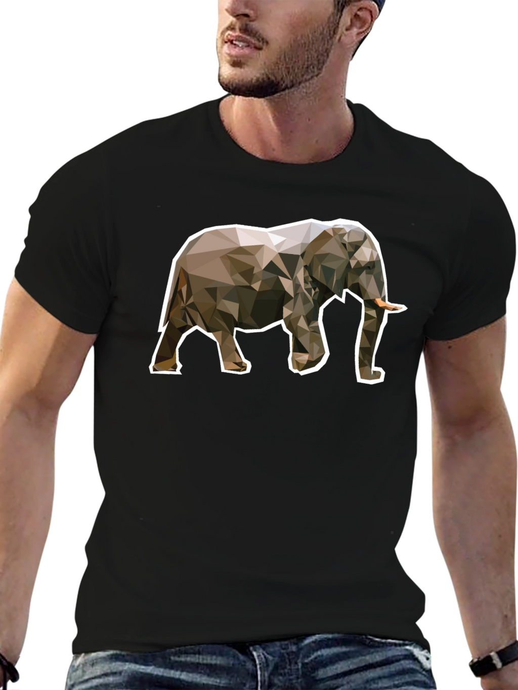 Geometric Elephant Graphic Tee - Unique Black T-Shirt