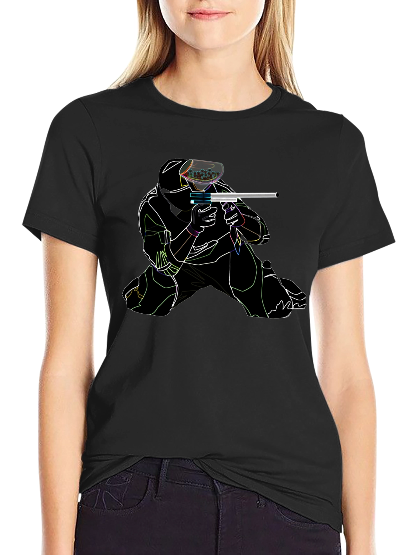 Neon Paintball Player Black T-Shirt