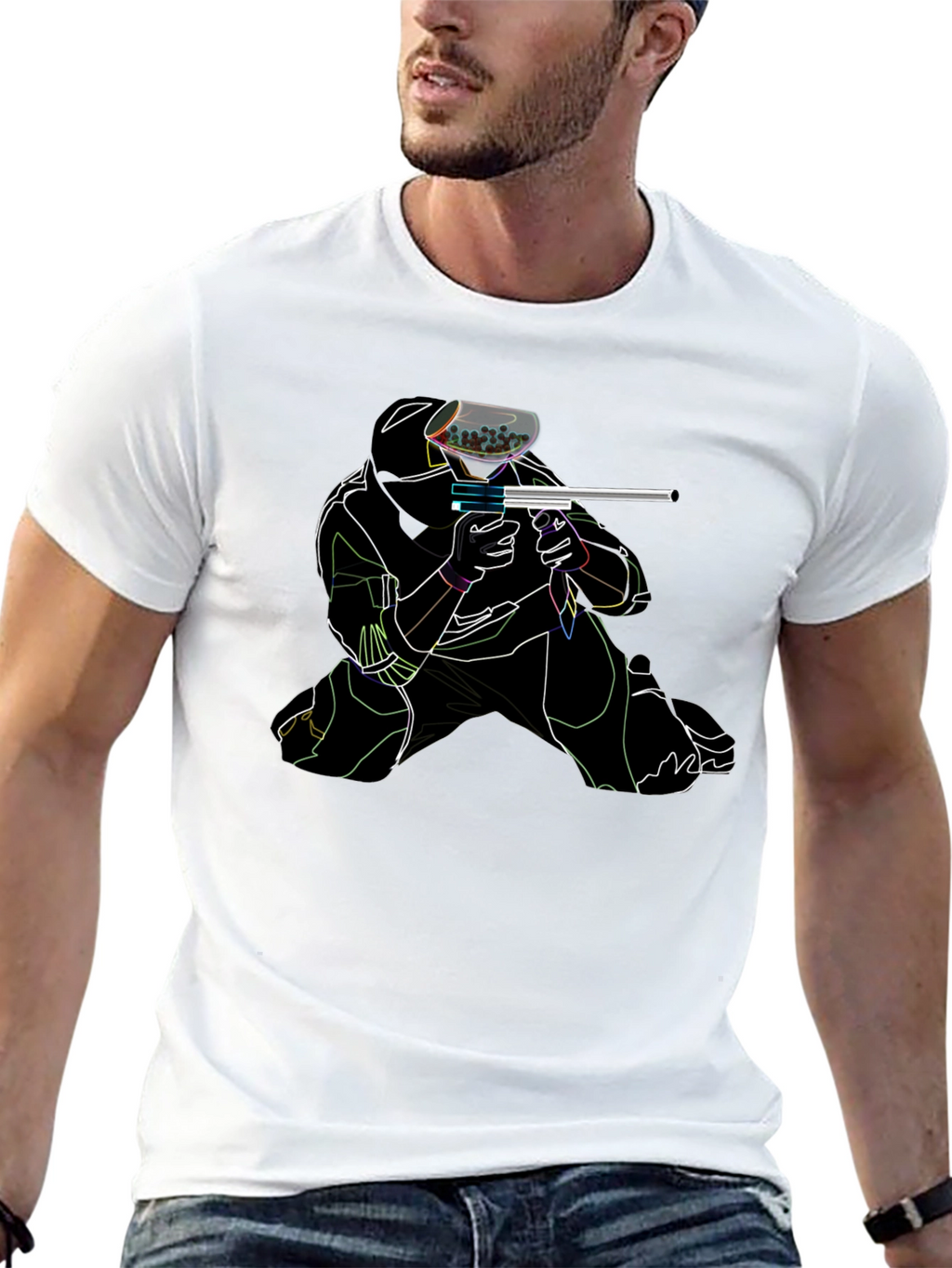 Neon Paintball Player Black T-Shirt