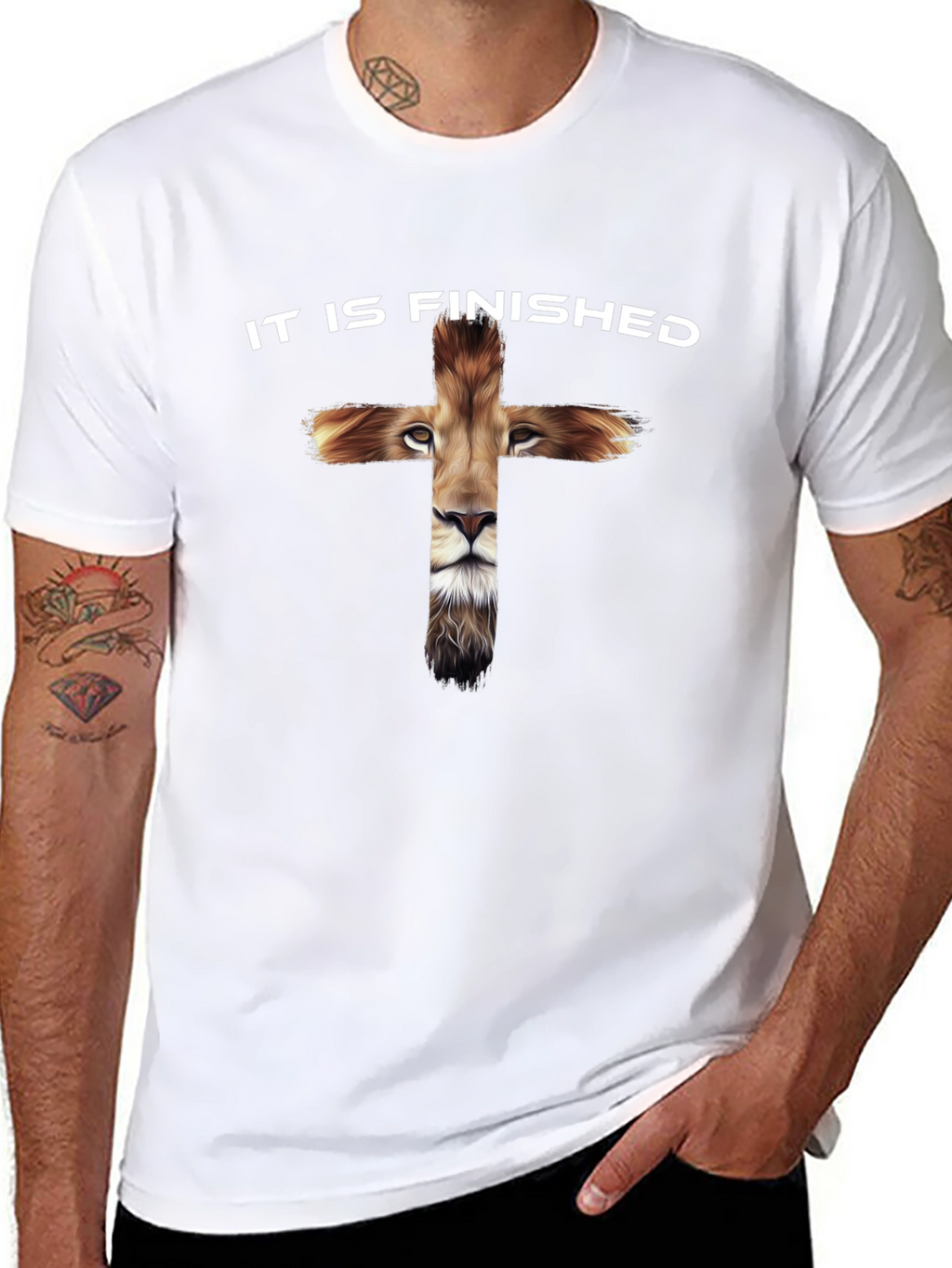 It Is Finished Lion Cross Graphic Tee - Black