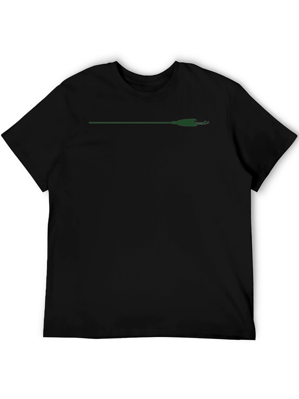 Black T-Shirt with Green Fishing Rod Graphic