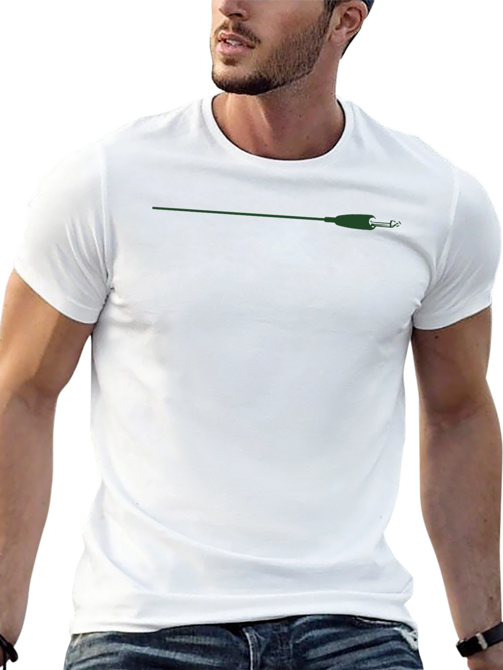 Black T-Shirt with Green Fishing Rod Graphic