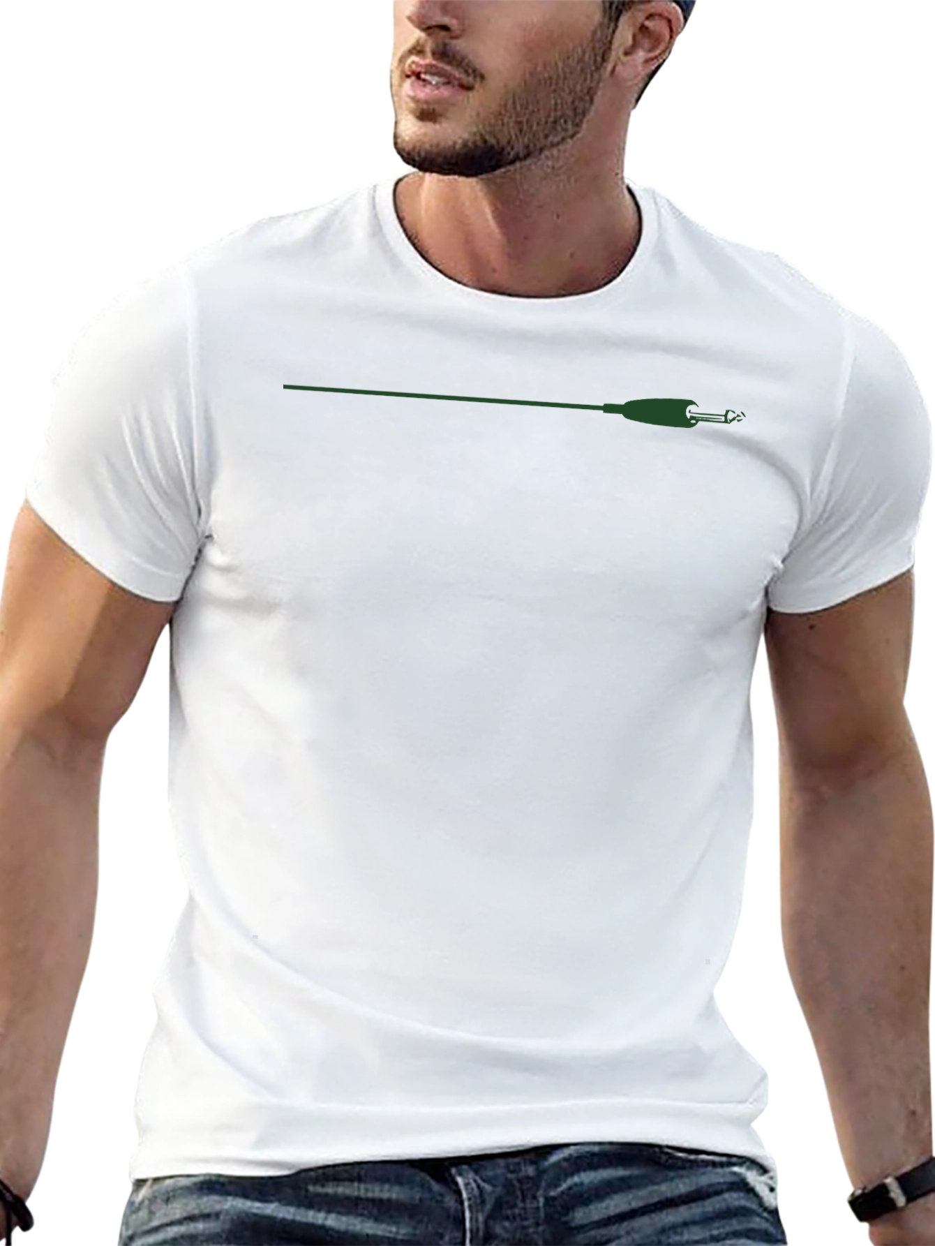 Black T-Shirt with Green Fishing Rod Graphic