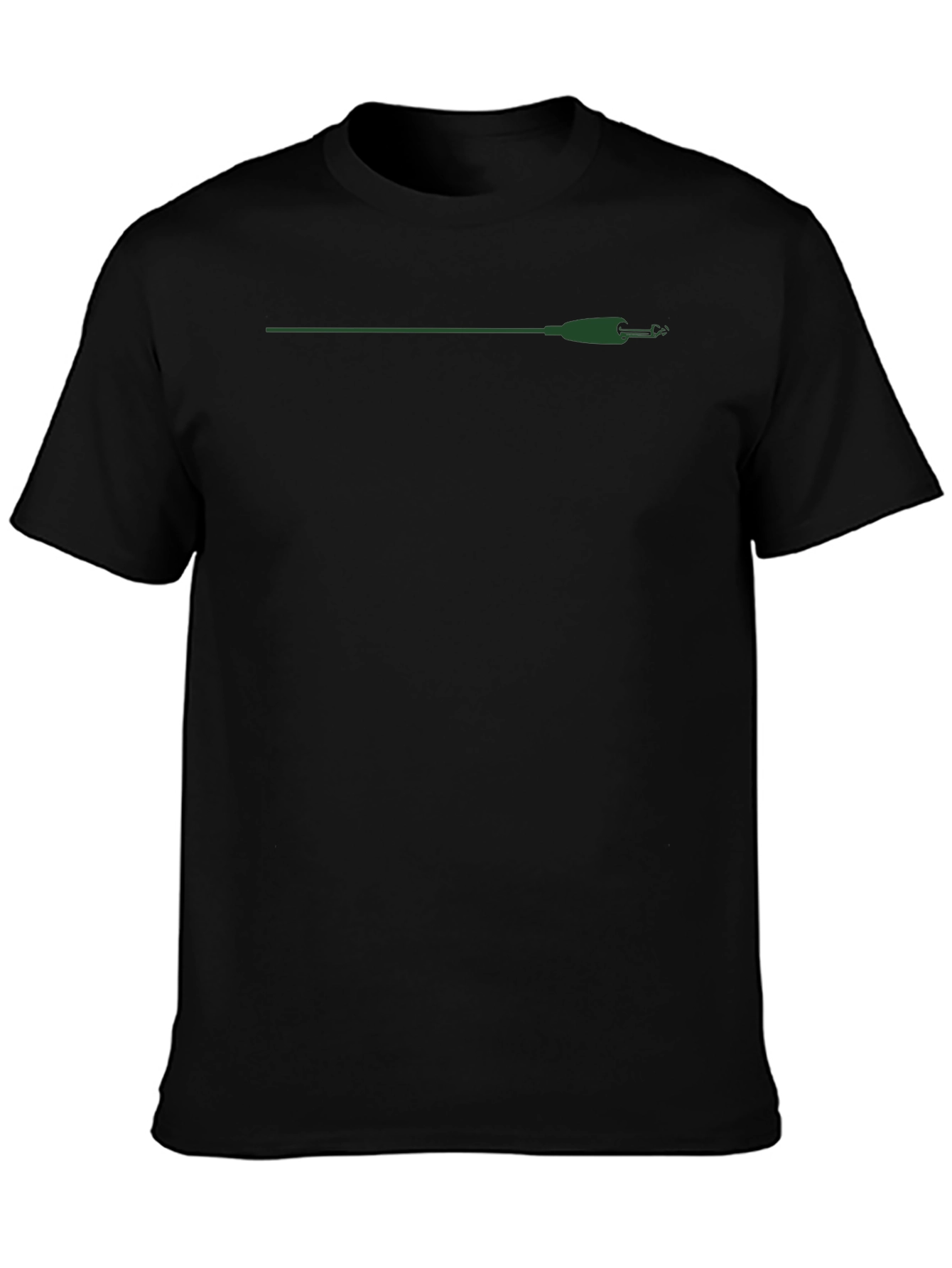 Black T-Shirt with Green Fishing Rod Graphic
