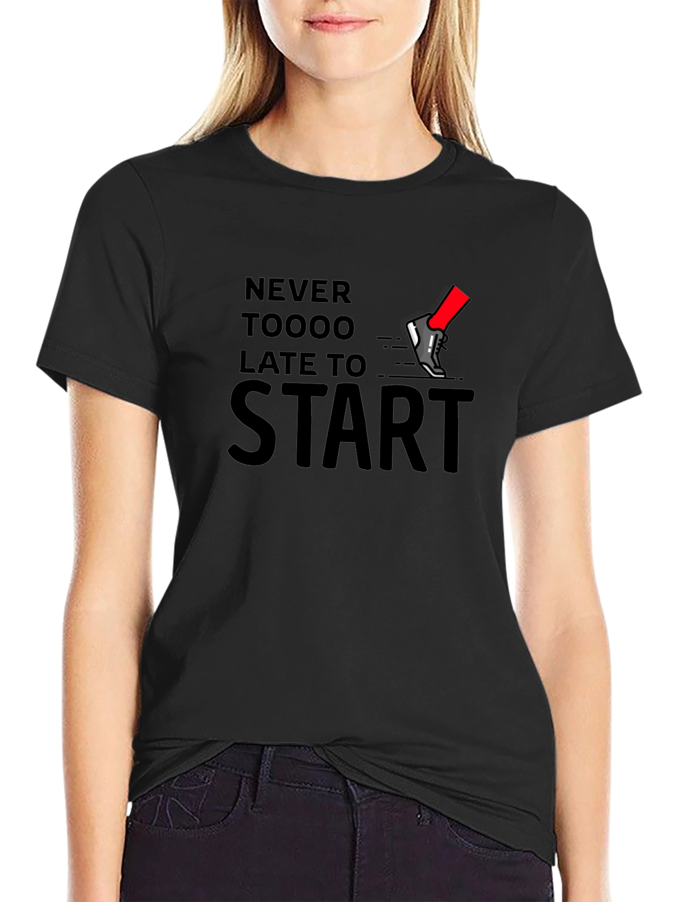 Never Too Late to Start Black Graphic Tee