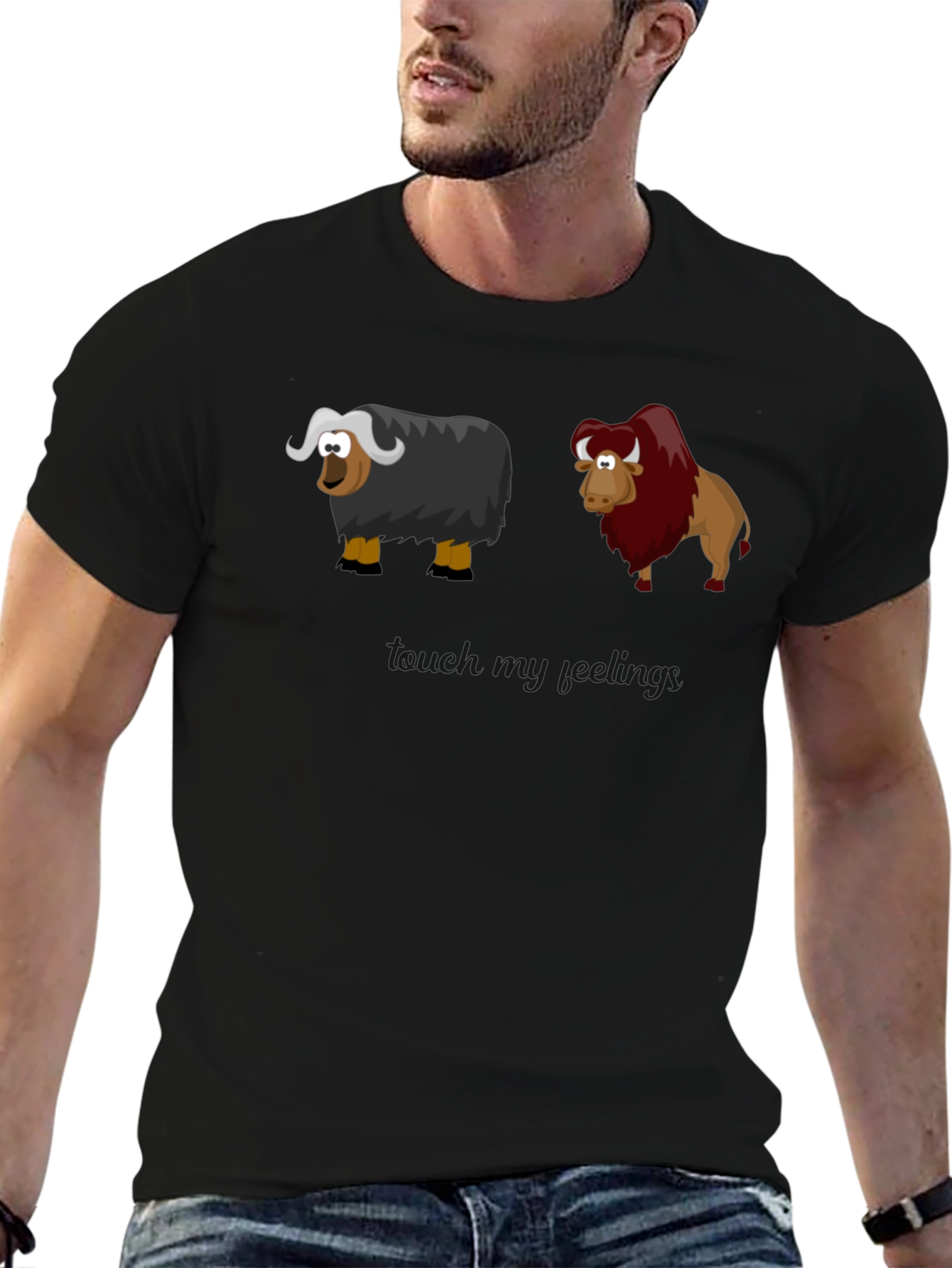 Cartoon Yak & Bison Graphic T-Shirt