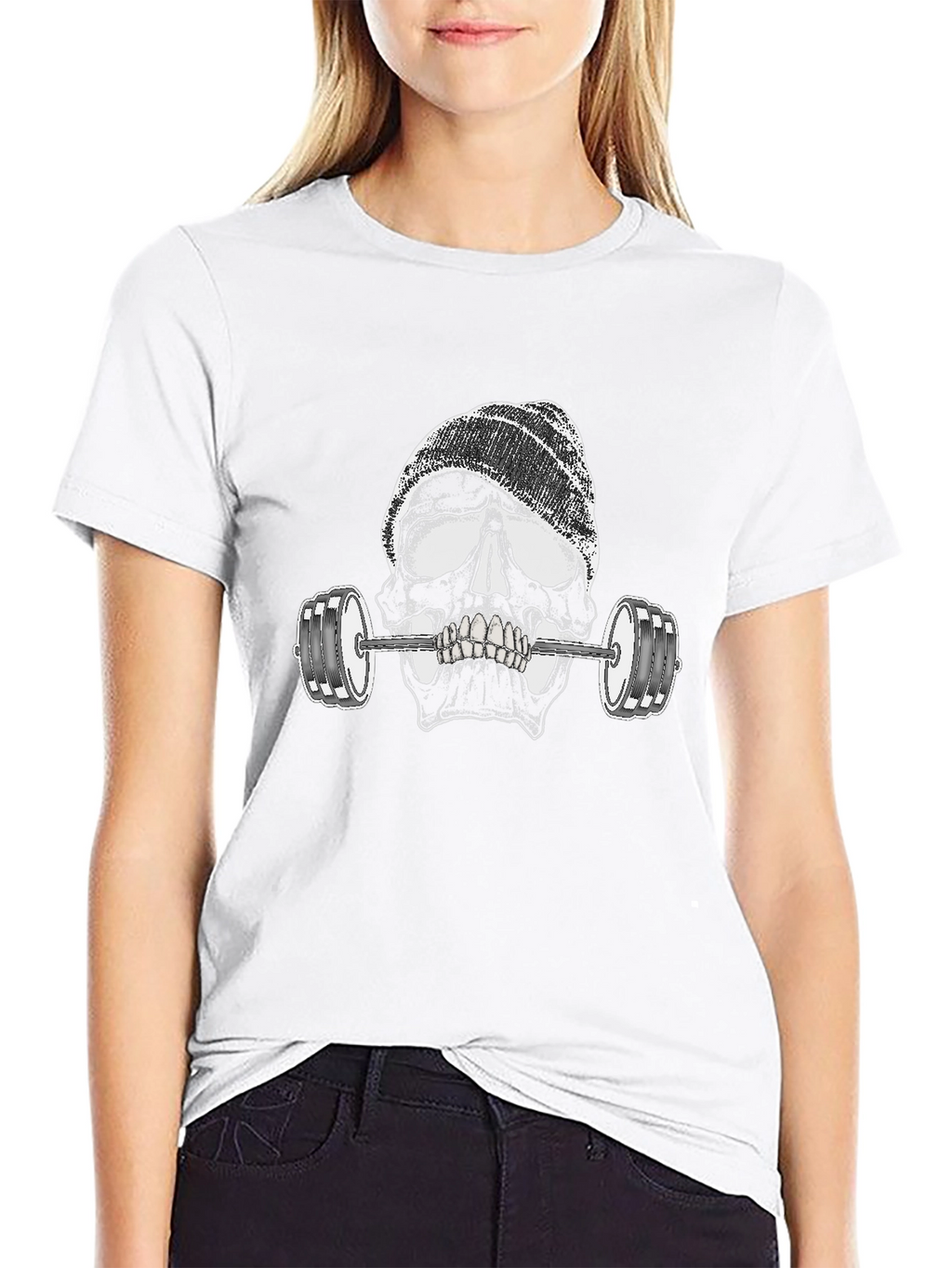 Skull Lifting Weights Graphic Black T-Shirt