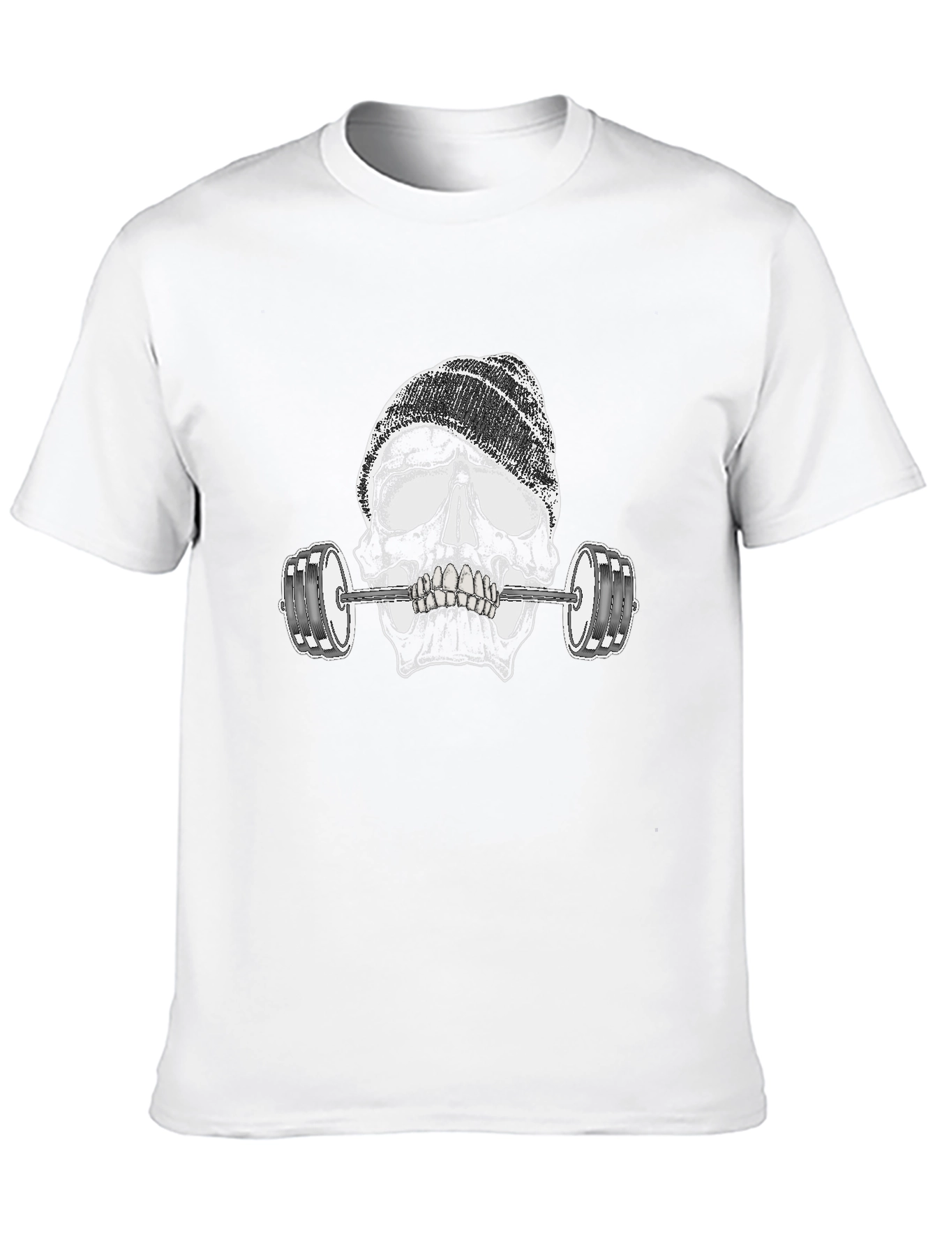 Skull Lifting Weights Graphic Black T-Shirt