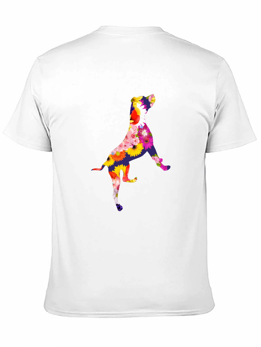 Floral Dog Graphic Tee - Black Cotton T-Shirt