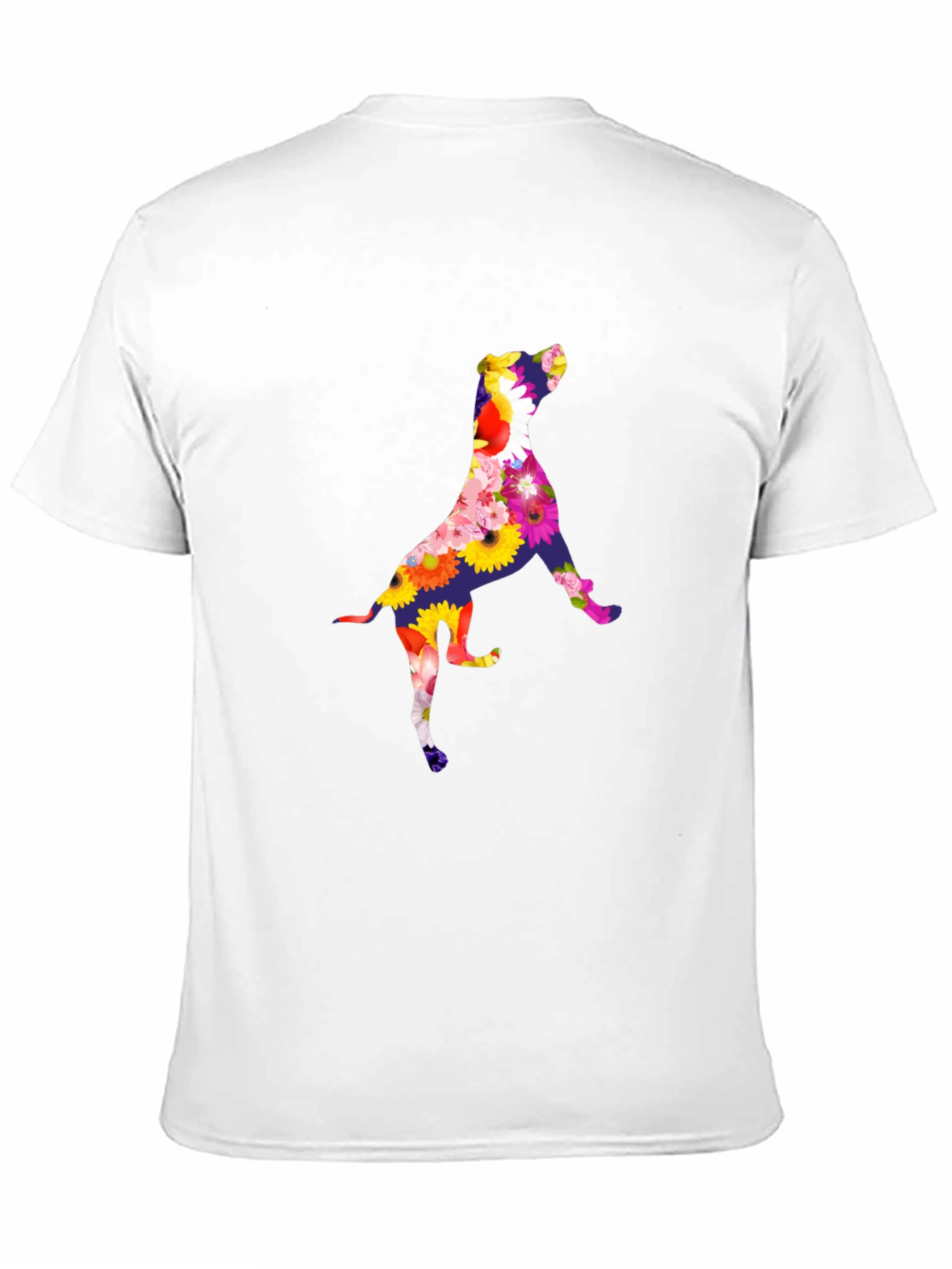Floral Dog Graphic Tee - Black Cotton T-Shirt
