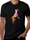 Floral Dog Graphic Tee - Black Cotton T-Shirt