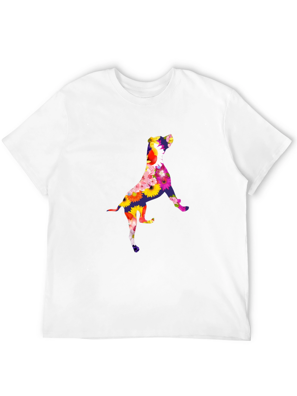 Floral Dog Graphic Tee - Black Cotton T-Shirt