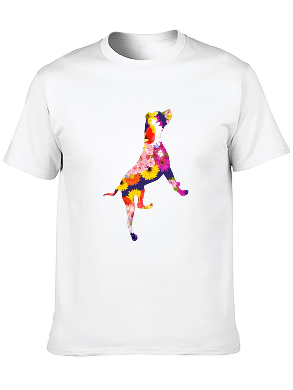Floral Dog Graphic Tee - Black Cotton T-Shirt