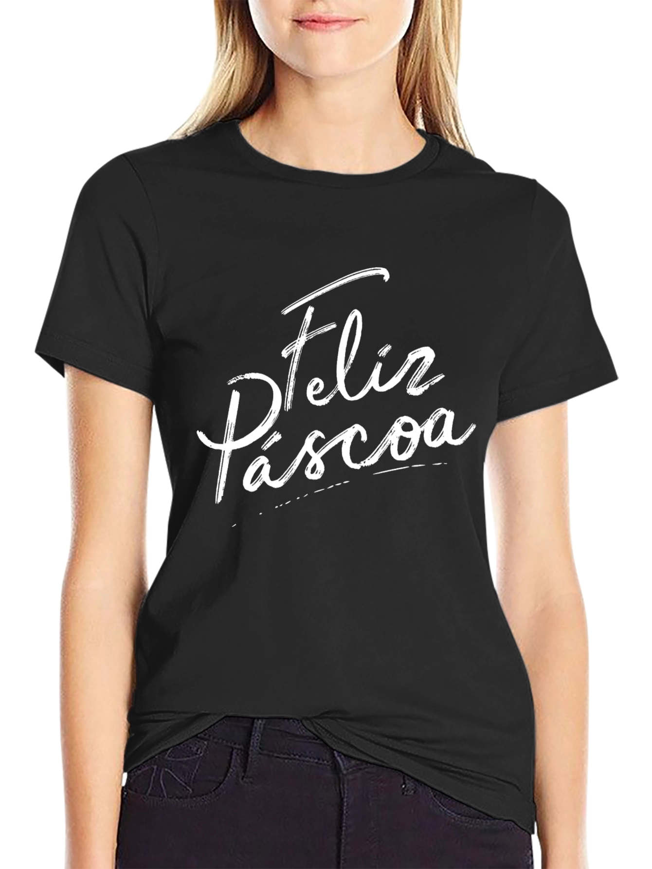 Feliz Pascoa Easter T-Shirt - Stylish Black Crew Neck Tee