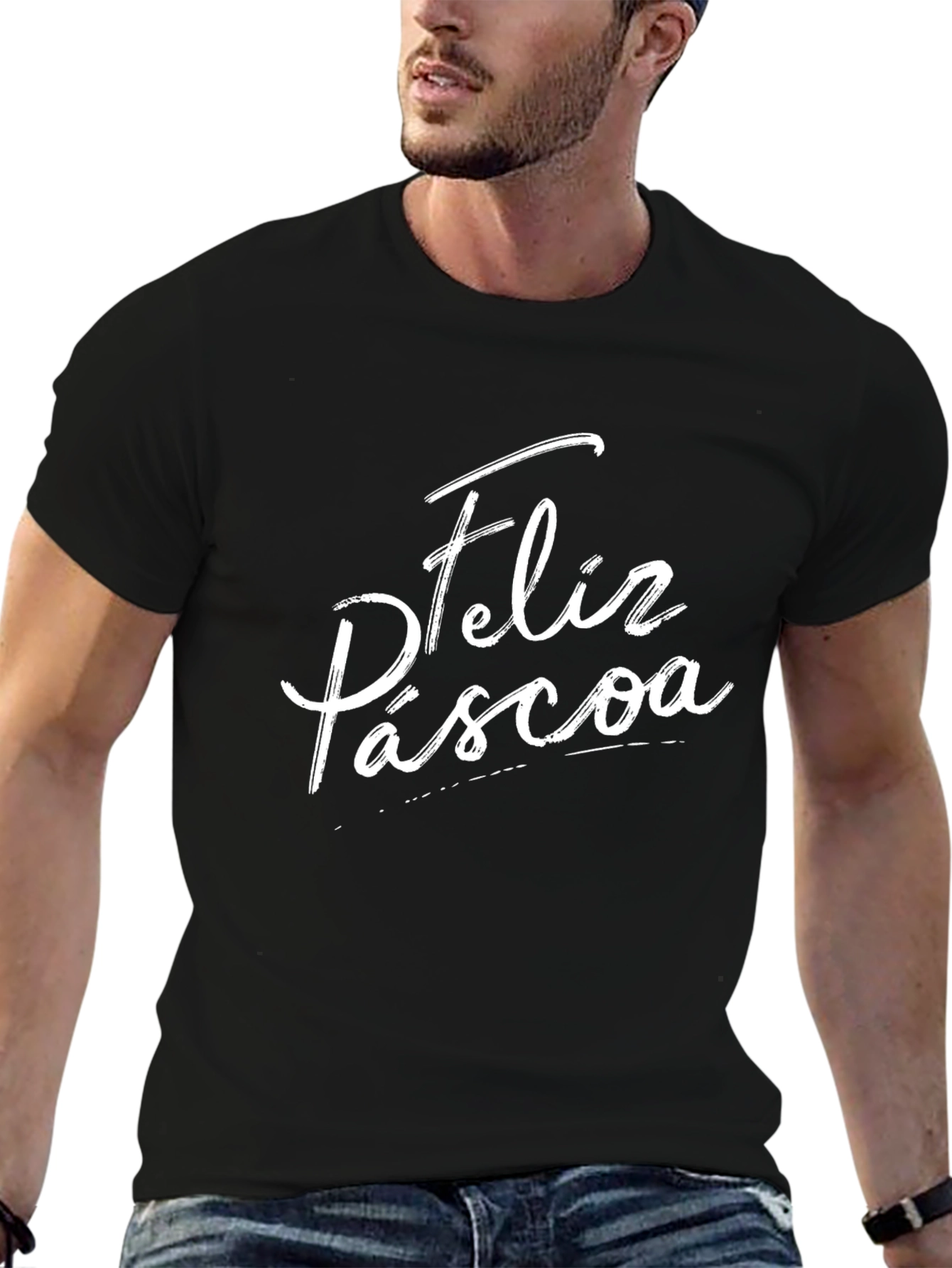 Feliz Pascoa Easter T-Shirt - Stylish Black Crew Neck Tee