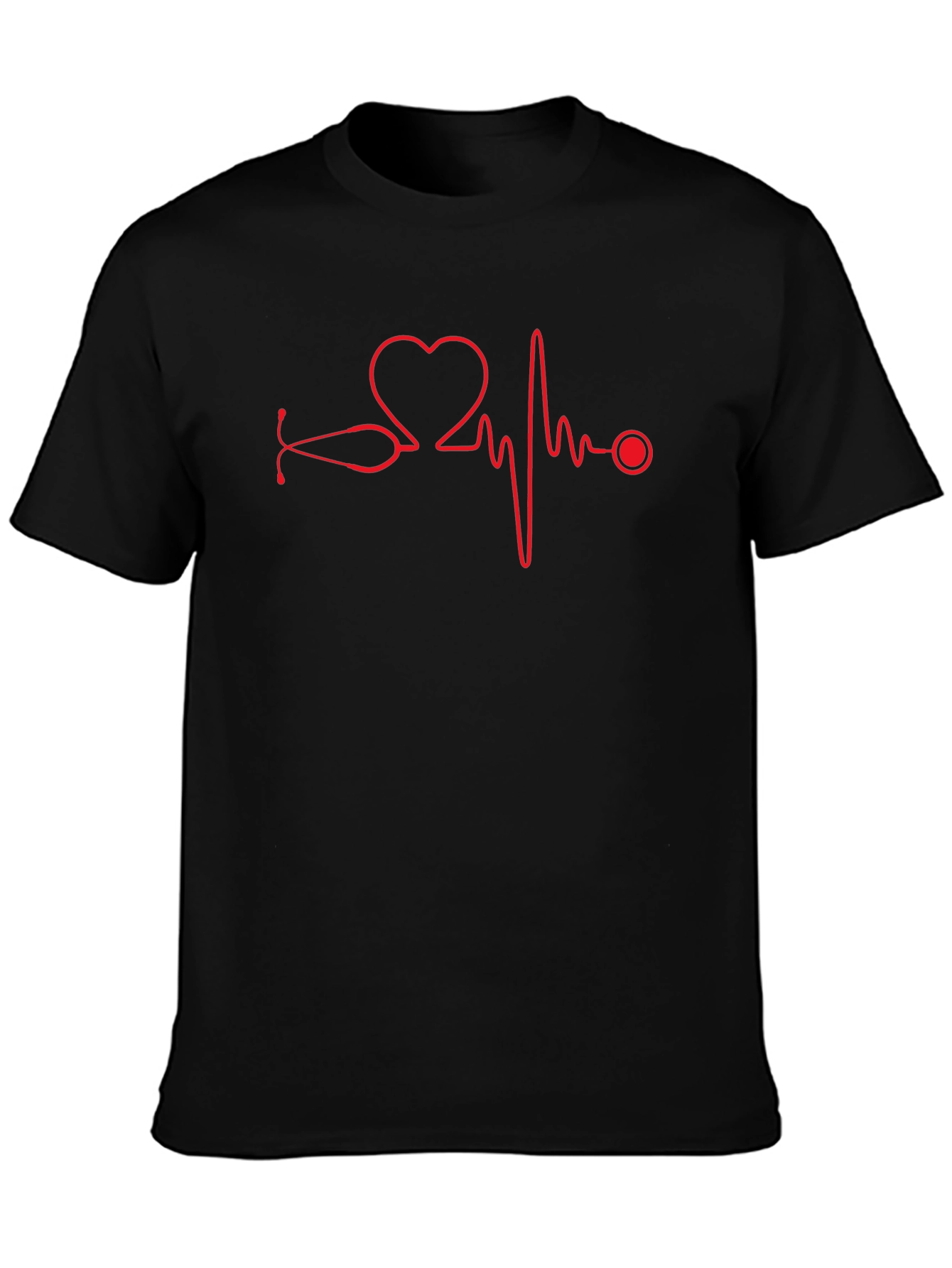 Heartbeat Stethoscope Graphic Tee - Black Cotton T-Shirt