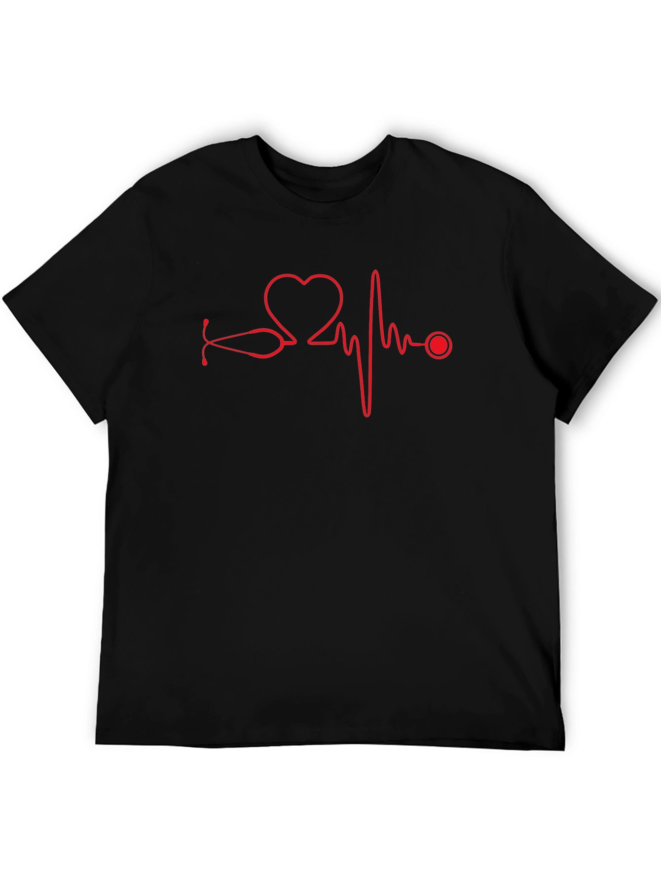 Heartbeat Stethoscope Graphic Tee - Black Cotton T-Shirt