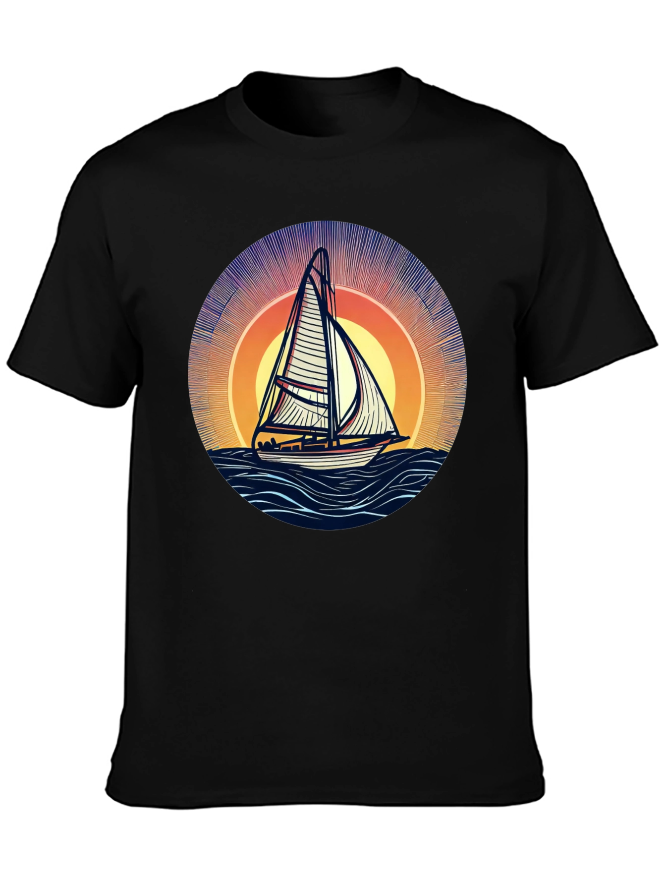 Sailing at Sunset Black T-Shirt
