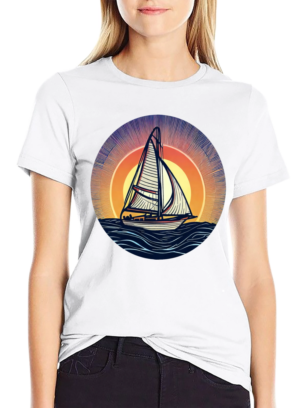 Sailing at Sunset Black T-Shirt